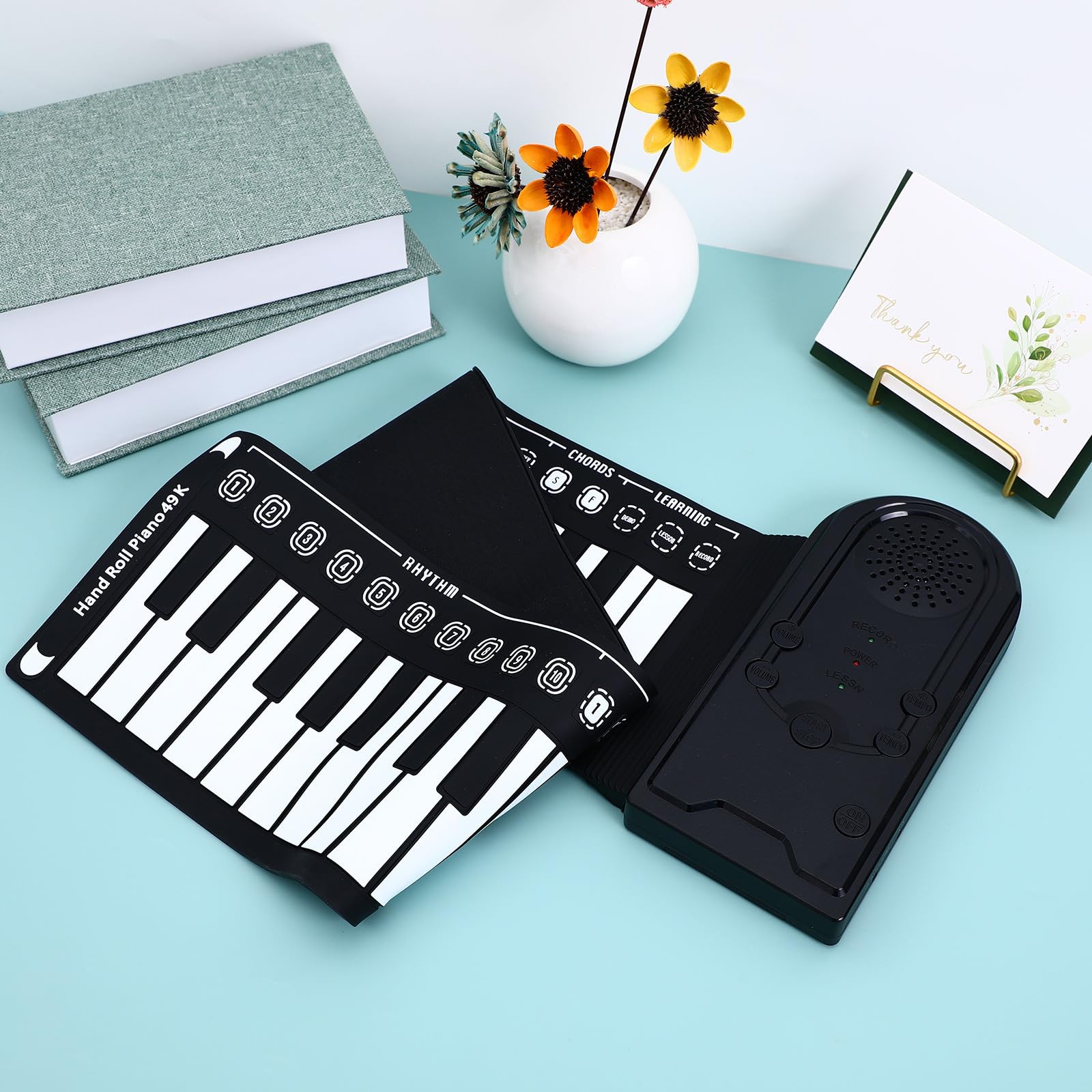 Pianoforte Arrotolabile Pieghevole 49 Tasti Nero in Silicone | Tastiera Elettronica Portatile, Sleep Automatico, Cavo USB Dc 6v, 3 Batterie Aa Vendute Separatamente