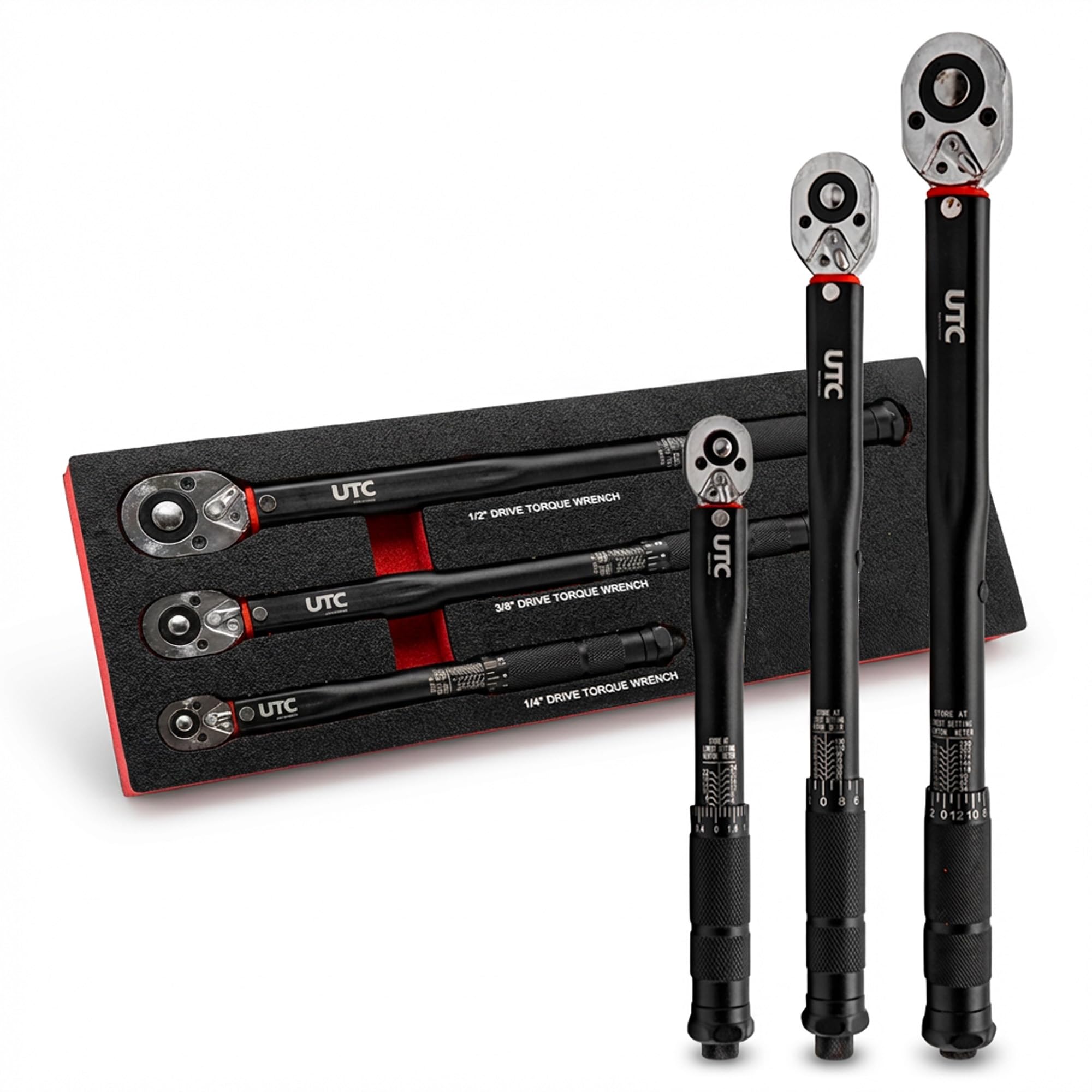 UTC Torque Wrench Set 3pc 2 230Nm 1/4in 3/8in 1/2in Drive ISO 6789 Calibrated ±4 Accuracy Fastener Tightening Automotive Mechanical Professional Workshop Use 810089-UTC
