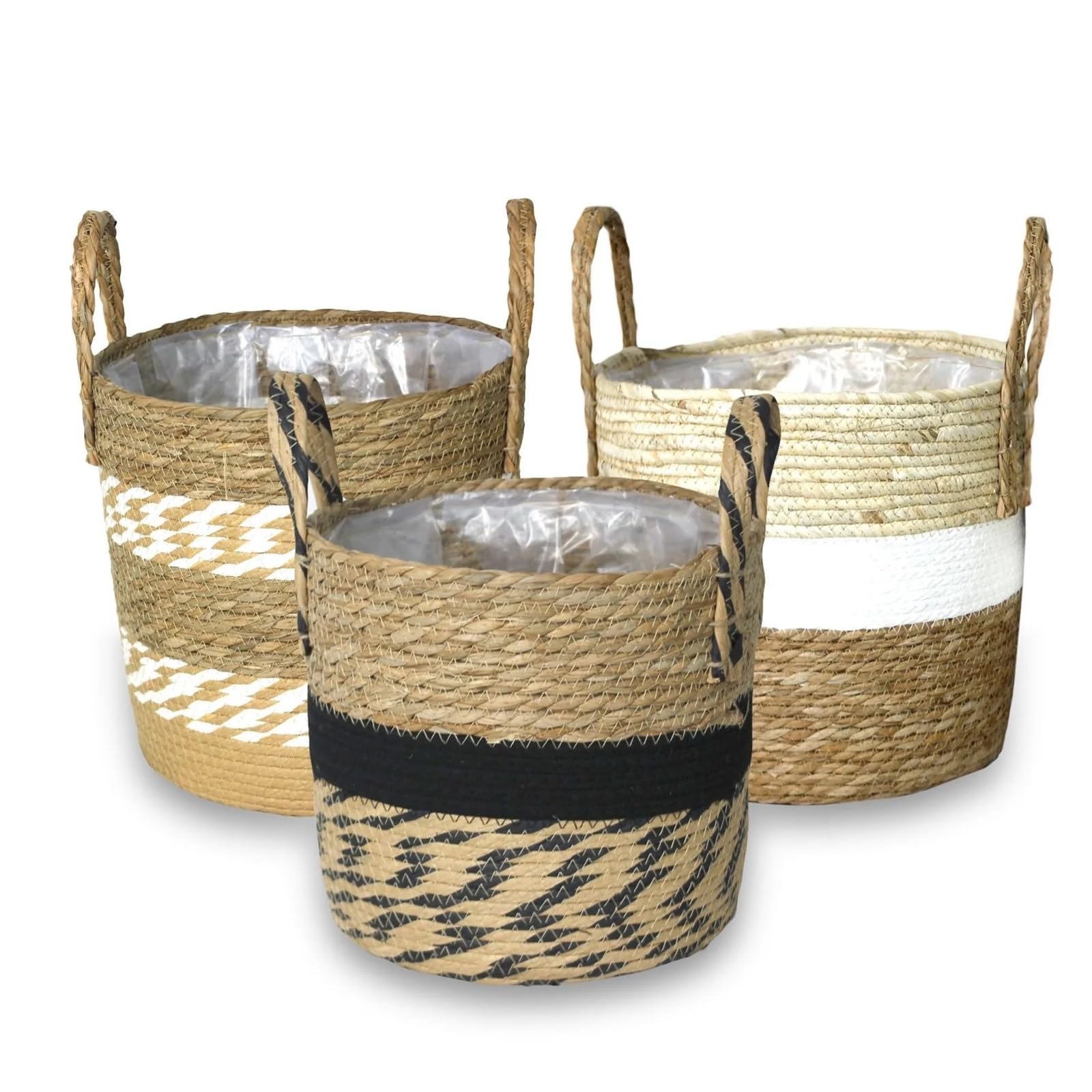 Cache Pot en Osier Panier de jardinière Fantaisie en Osier, Pot de Fleur, décoration de Maison, Jardin en Bambou, paniers de Rangement en jonc de mer, Porte-Jouets 3 pièces(Fancy 22CM)