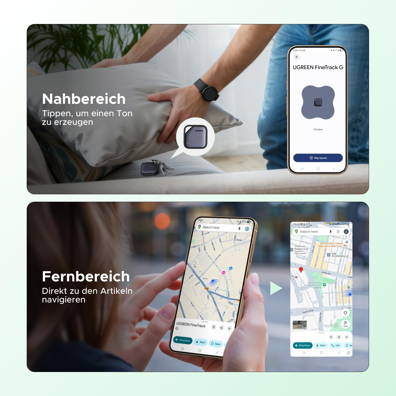 UGREEN FineTrack G 4er Pack mit USB C Aufladung, Bluetooth Tracker kompatibel mit Google Find Hub (nur Android), Schlüsselfinder für Gepäck/Koffer, Smarttag kompatibel mit Pixel 10/Galaxy S25 usw.
