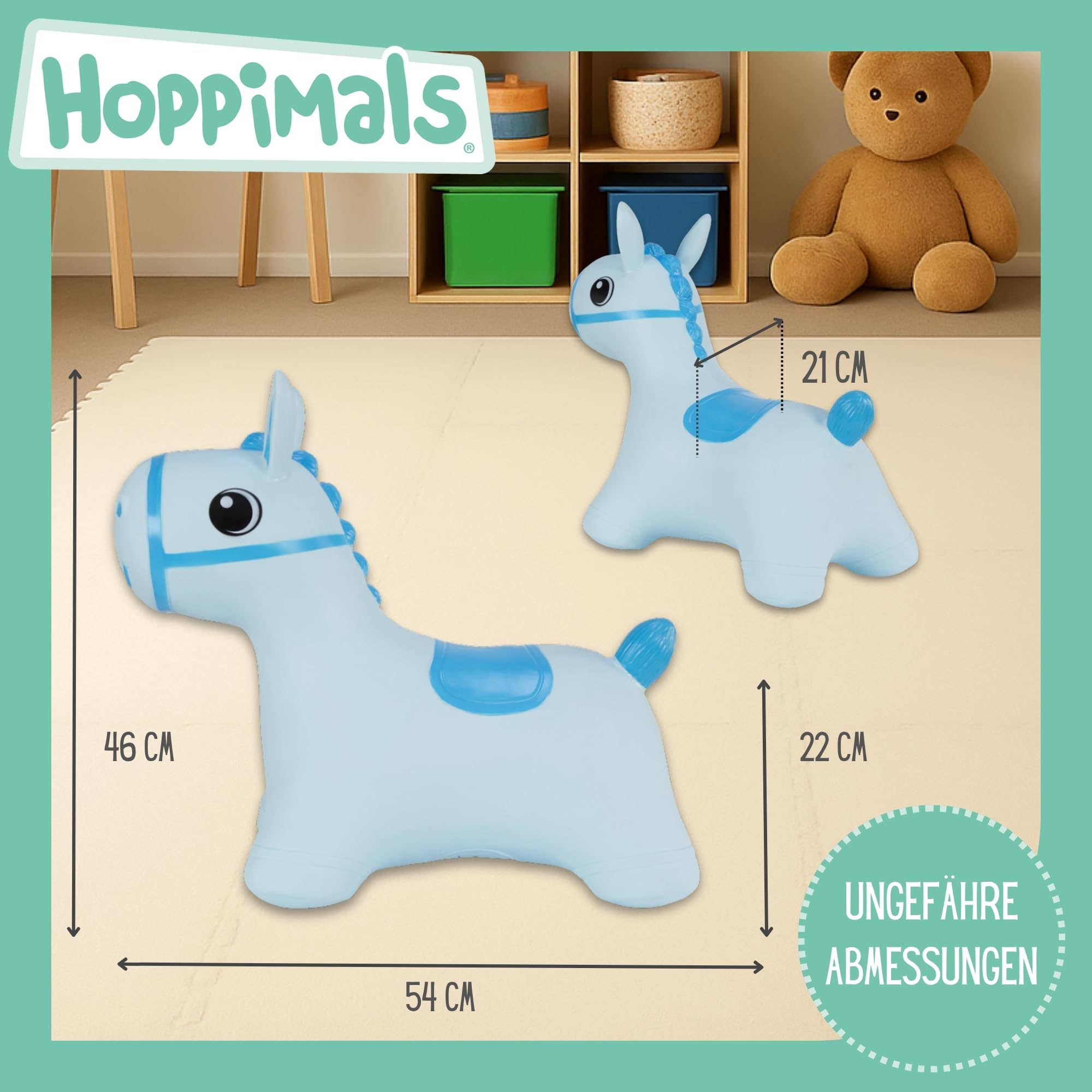 Tootiny Hüpftier, Hüpfpferd, Hüpftier ab 1 Jahre & Hüpftier ab 2 Jahre, Perfekt für Gymnastik & Geschicklichkeit für Kinder, Verpackt im Geschenkkarton, inklusive Pumpe - Baby-Hüpfer BLAU