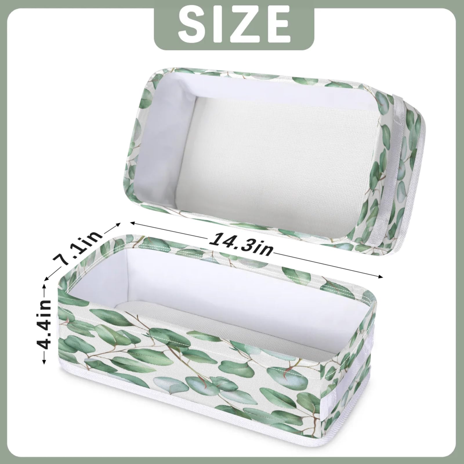 Tablerazzi Toilet Tank Topper Paper Basket with Handle, Farmhouse Eucalyptus Leaves Bathroom Storage Basket for Organizing, Small Fabric Storage Bins for Bathroom Decor