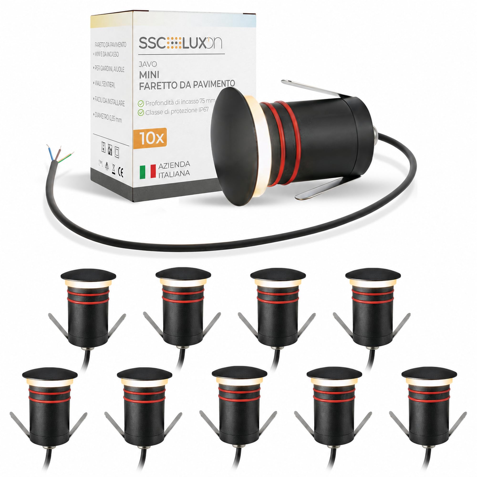 SSC-LUXon JAVO 10x Faretti da Esterno Rotondi Neri IP67 Luce Indiretta