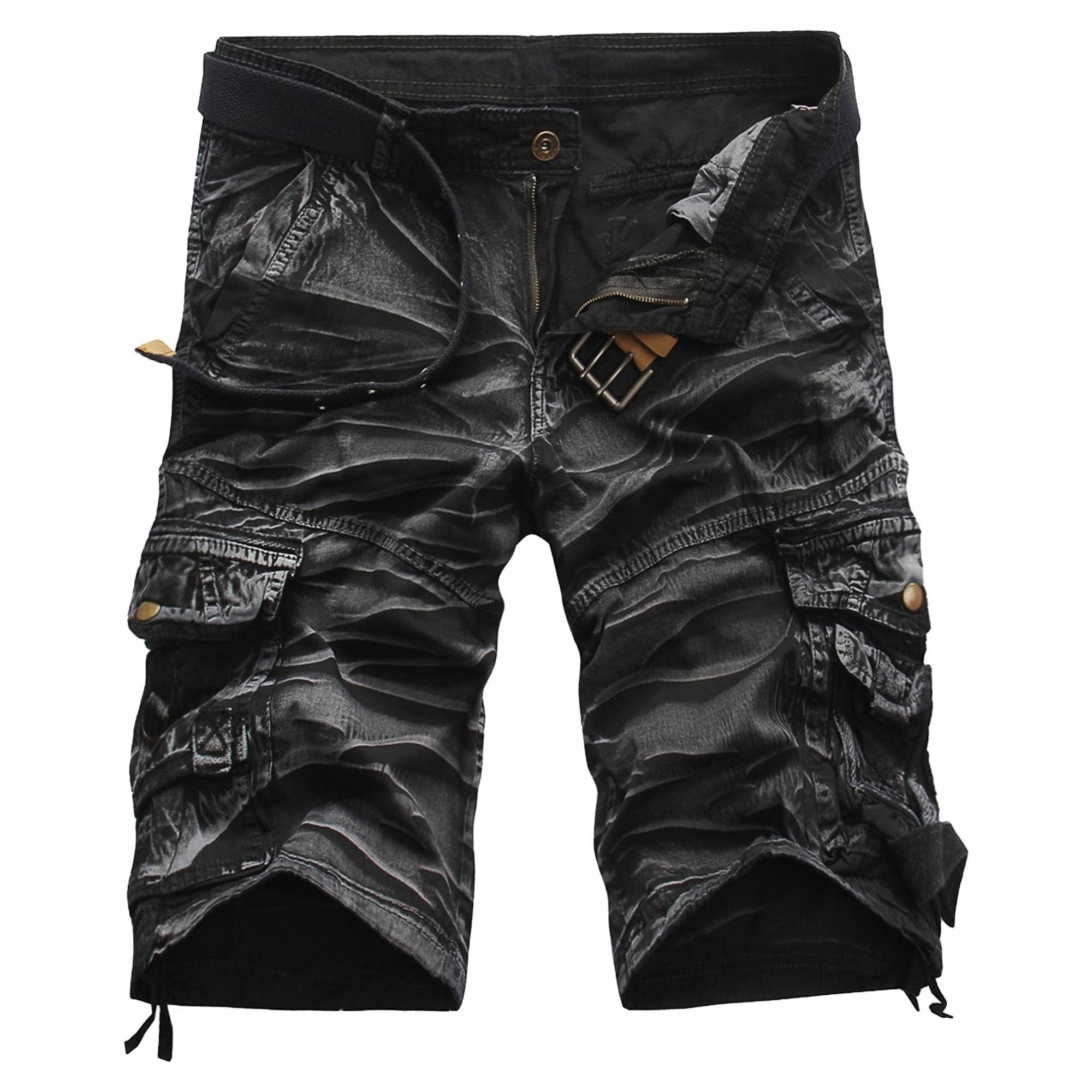Pantalones cortos cargo de sarga talla 38 negros holgados con multibolsillos 8
