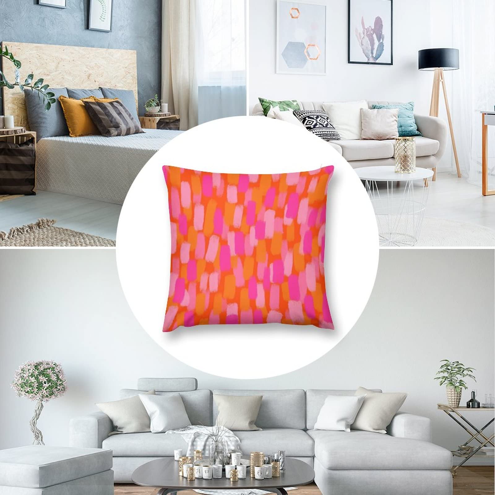 Fundas de almohada abstractas retro de los años 70, color rosa y naranja, 18 x 18 pulgadas, acogedora funda de almohada estética decorativa para el hogar, sala de estar, dormitorio universitario 7