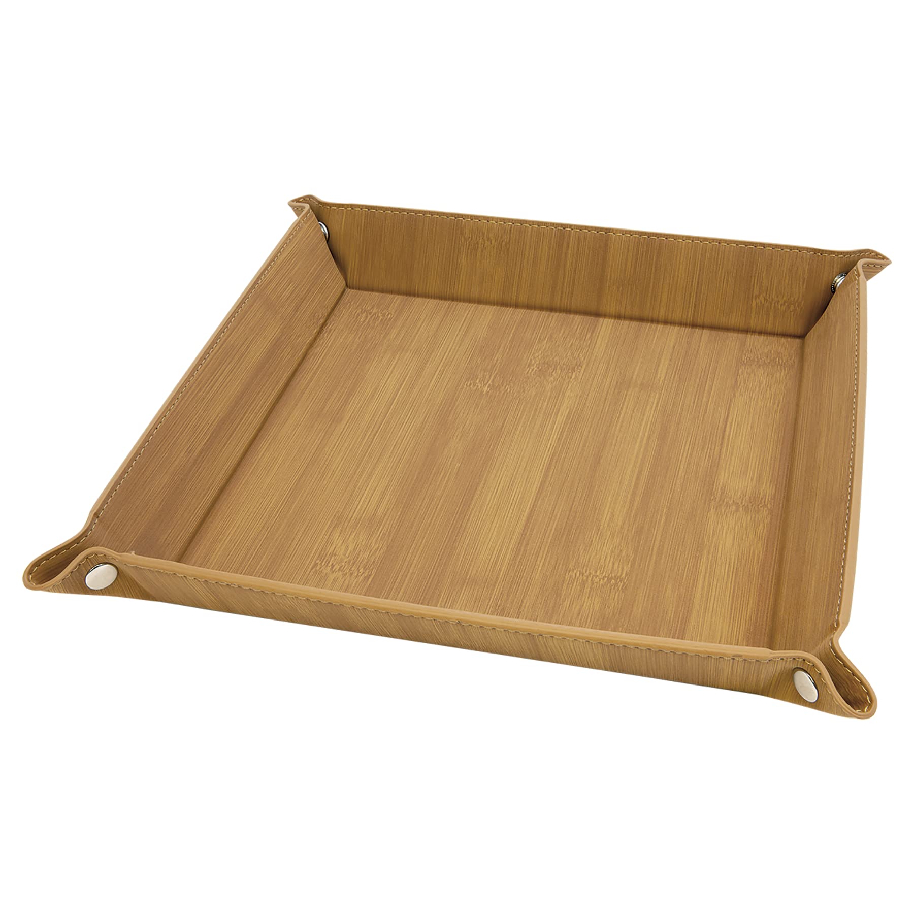 GenericFaux Leather Catchall Tray, Vegan Leather Valet Tray, Leatherette Snap Up Tray (Bamboo)