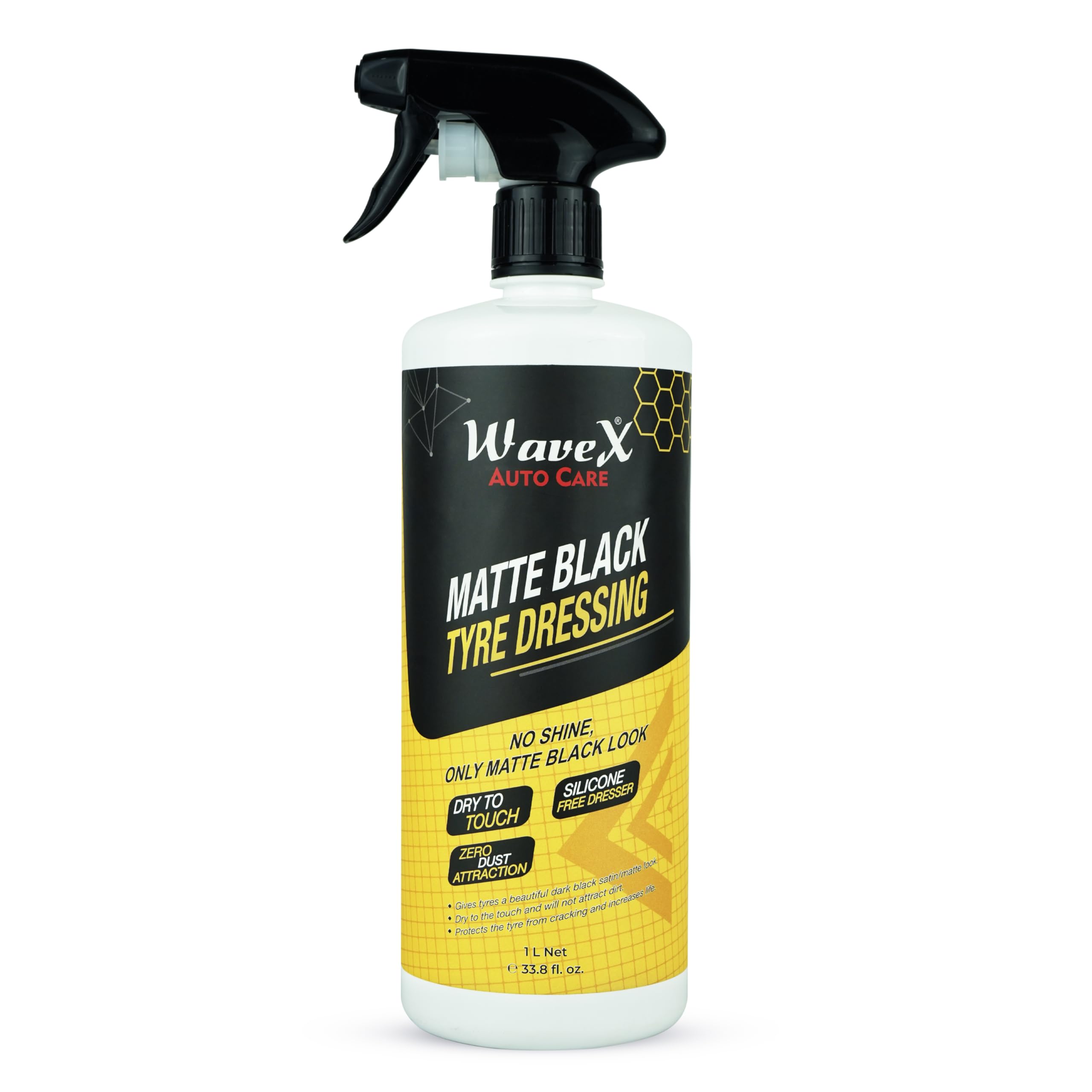 Wavex Matte Black Tyre Dressing (1L) Tyre Polish for Car | Liquid Car Tyre Polish for Dry to Touch, Matte Finish | Tyre Polish with Zero Dust Attraction