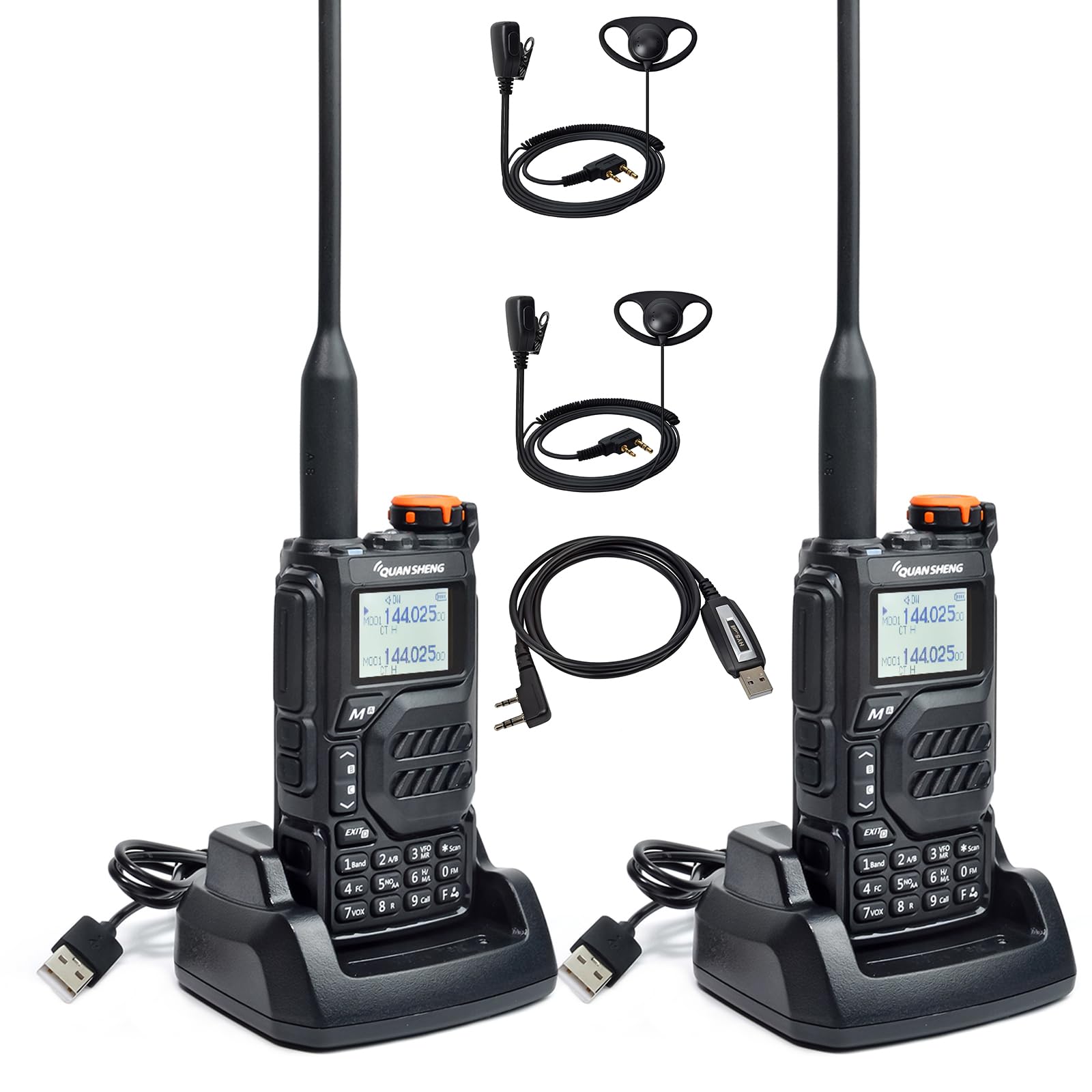 QUANSHENG UV-K5 Walkie Talkie a lungo raggio con auricolare e cavo di programmazione VHF UHF 200 canali radio portatile ricaricabile professionale AM/FM/DTMF, VOX, Frequenza copia, NOAA Meteo