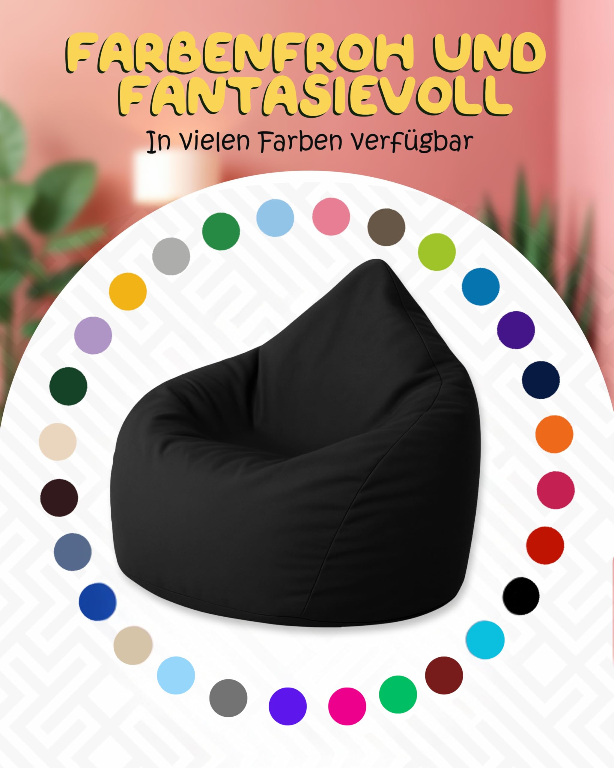 PATCH HOME Sitzsack Tropfenform mit Reißverschluss Nachfüllbar In & Outdoor Höhe 125cm Durchmesser 105cm Schwarz