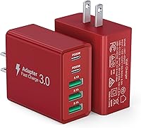 Vista 14 de [Paquete de 2] Cargador de pared USB C, 60 W, 5 puertos PD rápido, bloque de carga USB C, 2 USB C + 3USB A enchufe multipuerto, adaptador de blanco