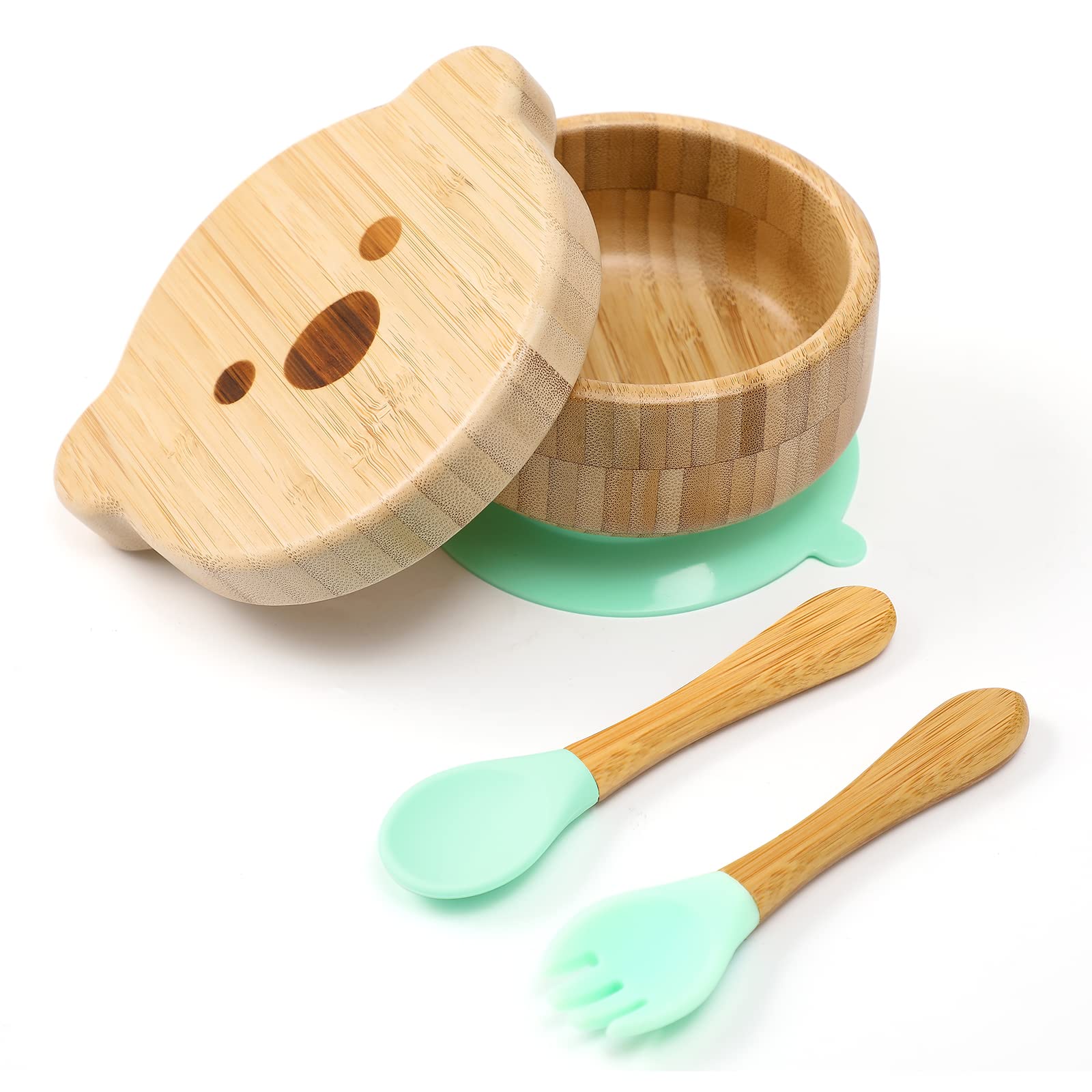 Baby Bowls with Lid,HBM Bamboo Suction Bowls for Baby and Spoon Set,3PC Feeding Supplies Set for Infant, Toddlers,Detachable Silicone Suction Stay Put