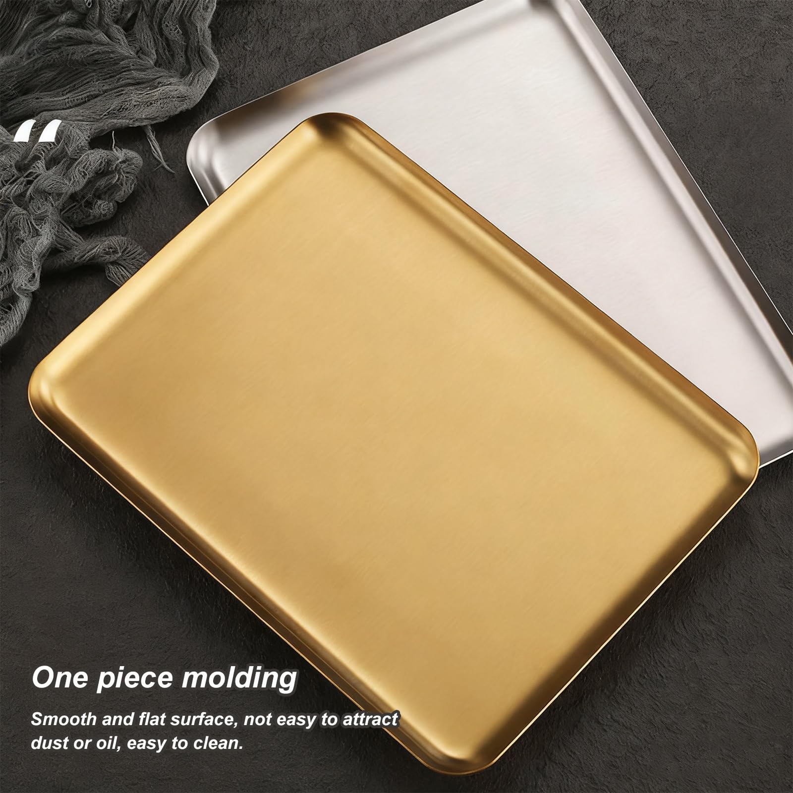 Juego de 3 Bandejas para Servir Comida, Bandejas de Acero Inoxidable, Acabado Cepillado, Elegante y Discreto, Resistente Al Agua y Duradera(Gold,19x19CM/7x7IN)