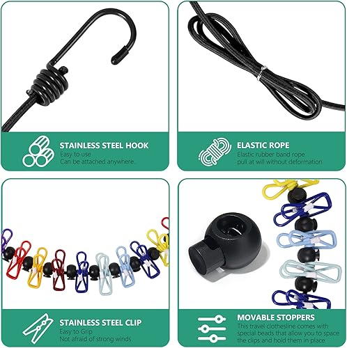 Miniatura 2 de Tendedero de viaje, tendedero retráctil, viaje con tendedero portátil retráctil (incluye 2 toallas compresibles) 12 pinzas para la ropa, interior y