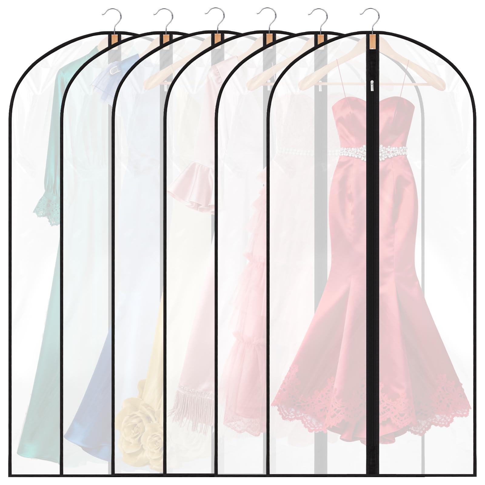 Dntorx 6 Stück Kleidersack 60 x 120 cm, PEVA Transparente Kleidersäcke Staubdichte Kleiderschutzhülle mit Reißverschluss Hängen Kleiderhülle für Anzüge Hemden Wintermäntel Jacken