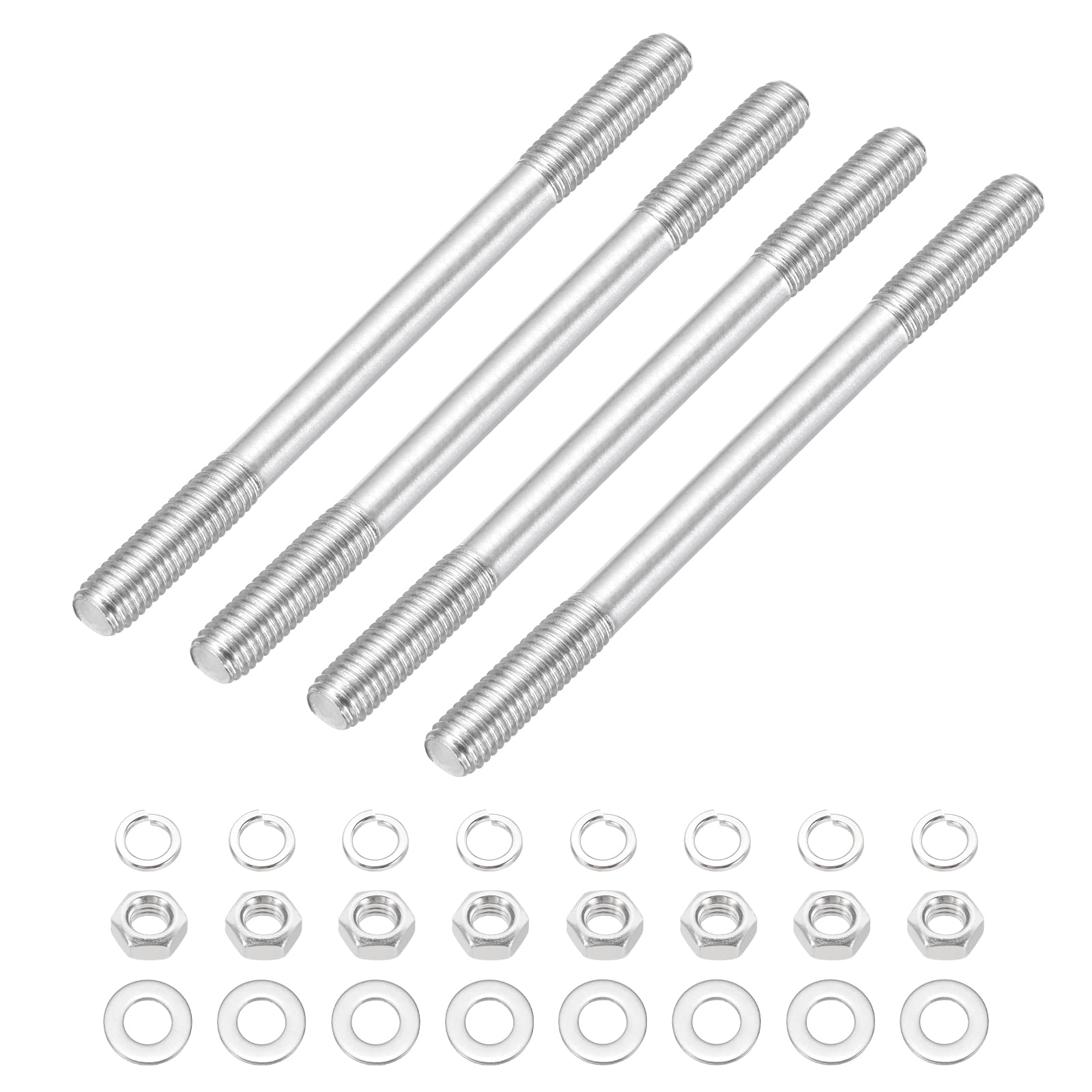 sourcing map Juego de 4 tornillos M8 x 110 mm de doble extremo, acero inoxidable 304 con arandela de tuerca para mantenimiento de la casa, tornillo de fijación de anclaje estructural