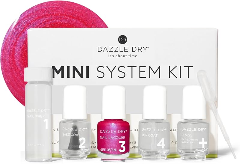 Dazzle Dry Mini Kit – Beloved – 4 Step System (5 Piece Kit) | A Bright Hot Pink Shimmer With A Subtle Blue Flash Effect · Semi-Sheer · Shimmer Finish · Quick-Dry · 5 Manicures