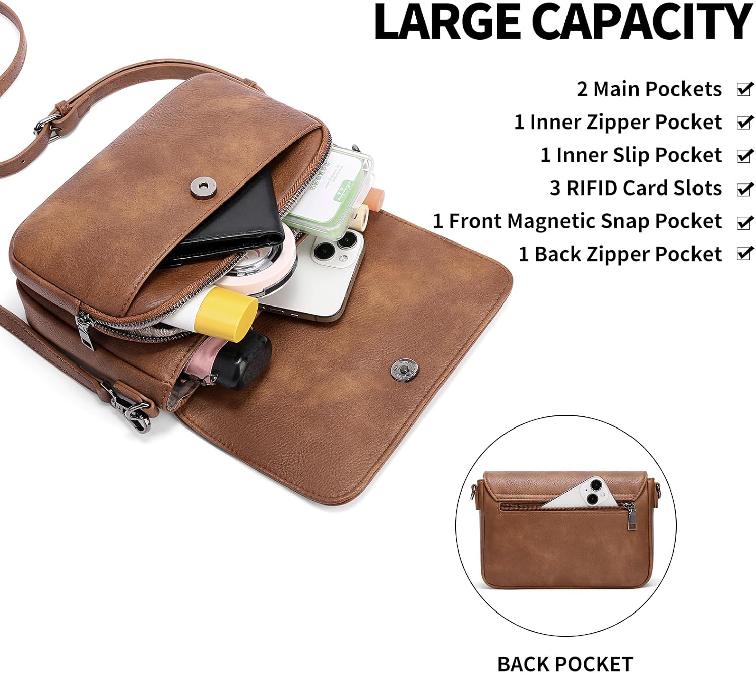 GAEKEAO Crossbody Bags for Women Crossbody Purses Vegan Leather Cell Phone Purse Travel Shoulder Bag Handbags with Card Slots - Image 3