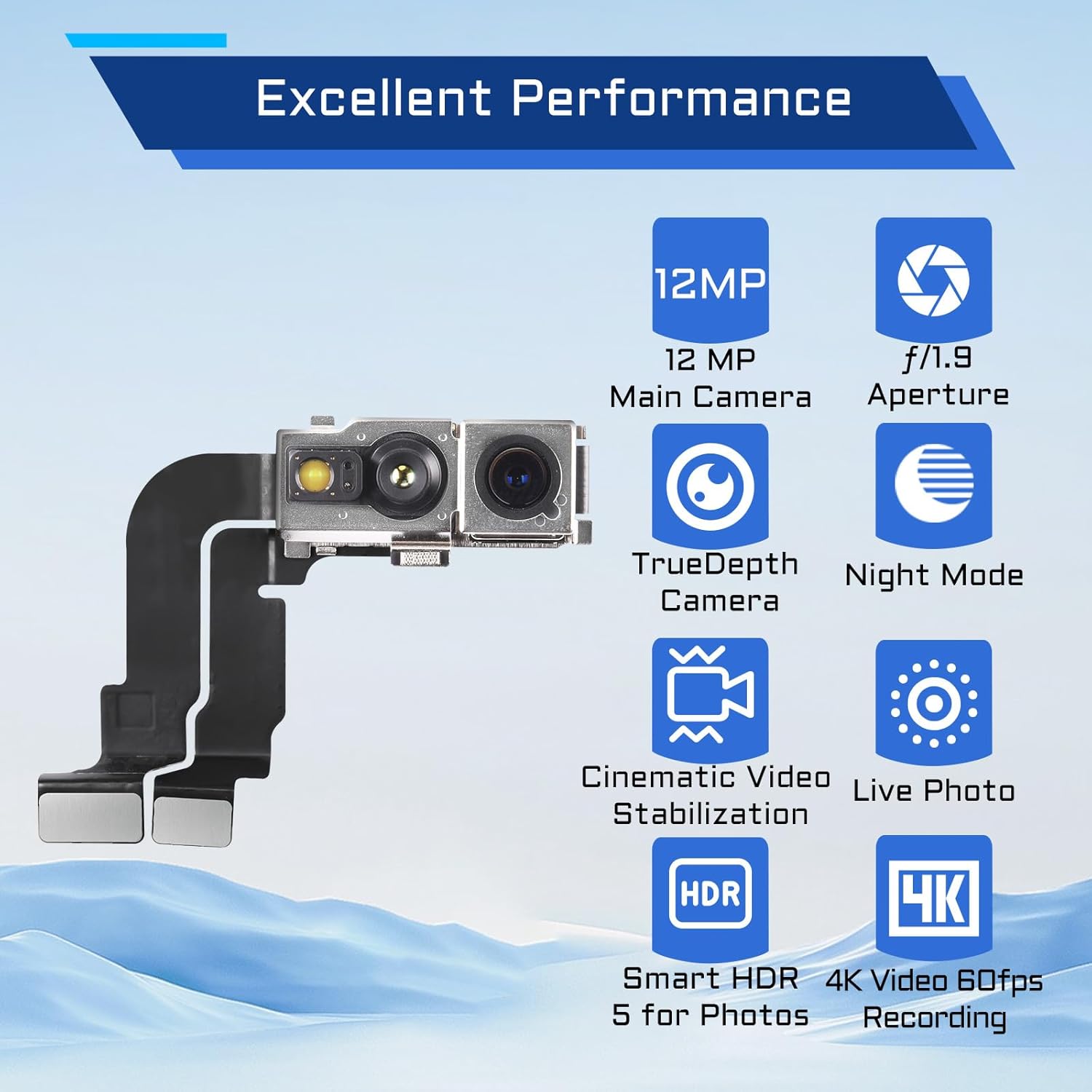 for iPhone 15 Pro Front Facing Camera Replacement Selfie Camera 15pro OEM 12MP Front Camera Flex Cable Module Proximity Sensor Repair with Fix Tools Kit A3102 A2848 A3101 A3104
