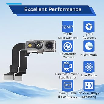 for iPhone 15 Pro Front Facing Camera Replacement Selfie Camera 15pro OEM 12MP Front Camera Flex Cable Module Proximity Sensor Repair with Fix Tools Kit A3102 A2848 A3101 A3104