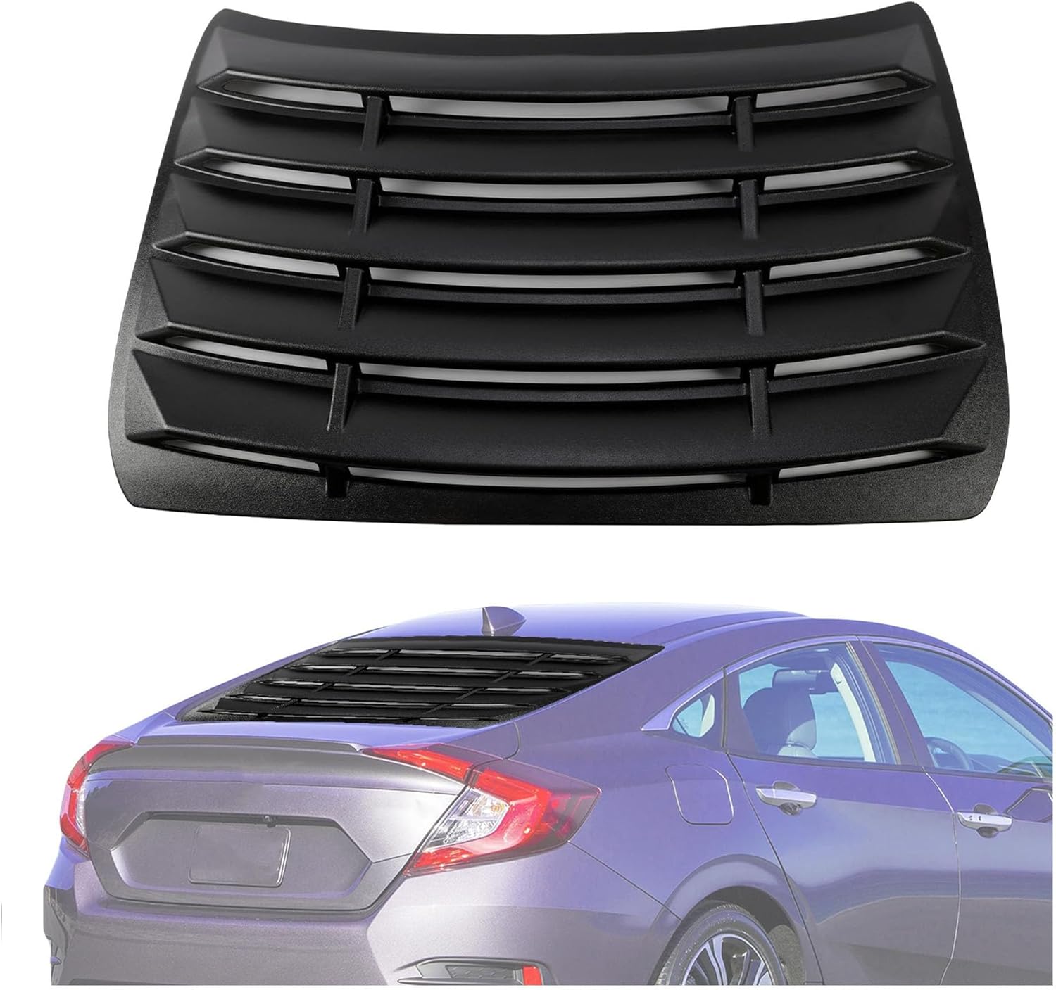 HECASA Rear Window Louver Compatible with 2016-2021 10th Gen Honda Civic Sedan Windshield Sun Shade Blinds ABS Plastic Black