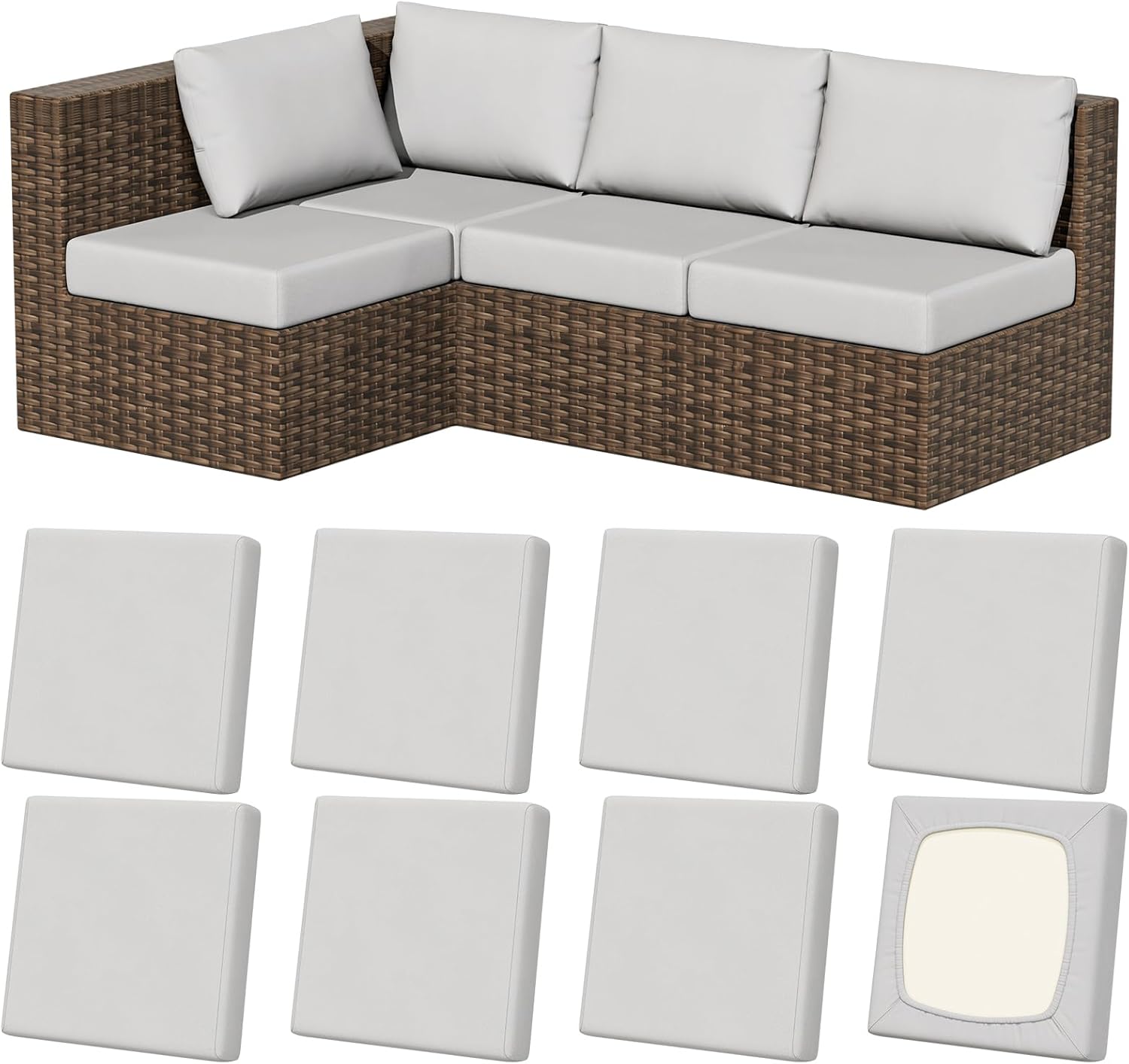 8Pcs Stretch Patio Cushion Covers, Outdoor Couch & Sofa Replacement Slipcovers for Patio Furniture Cushion Covers, Washable Reusable Furniture Protector, Square-Large, Air-Grey Air-grey Square-large