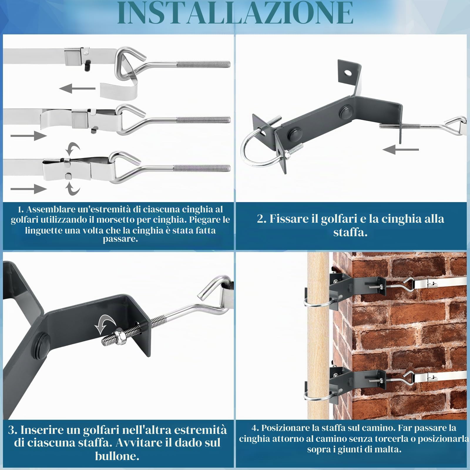Blulu Kit di montaggio a Y per antenna TV da 5,5 m, cinghie in acciaio zincato, 10,2 cm, palo distanziatore, montaggio a parete, resistente, per stazioni meteorologiche esterne e per prosciutto, casa