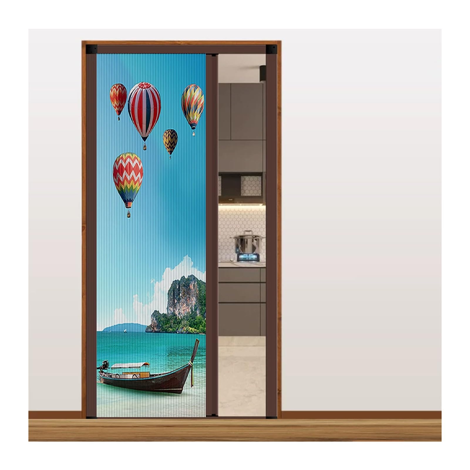 Folding Accordion Doors Interior, No-Drilling Sliding Doors with 100% Blackout Cellular Shades, for Hallways Balcony Kitchen Shower Closet(Brown Frame,80x210CM)
