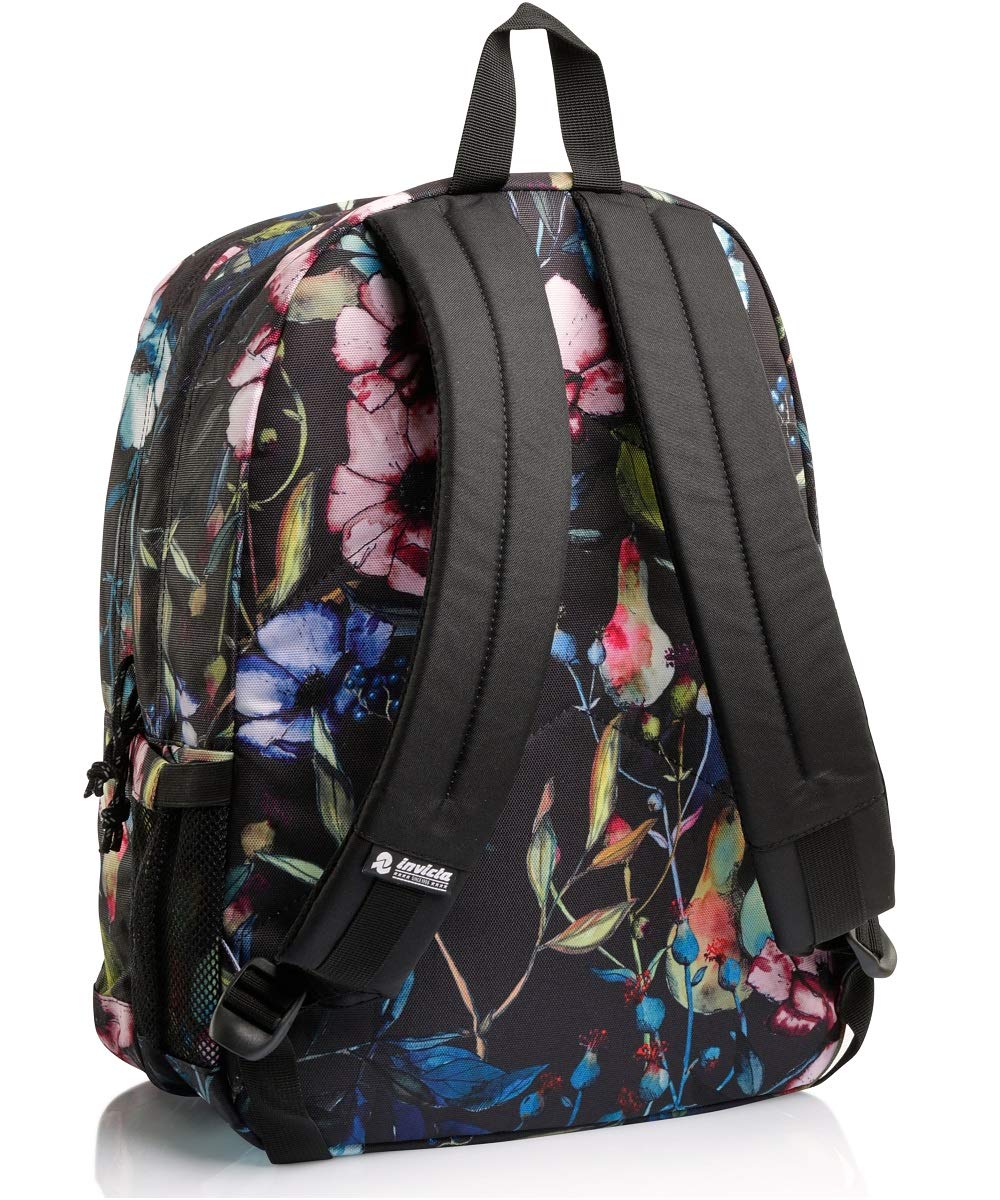 Invicta Jelek Zaino Scuola Media Ragazza, Scuola Elementare, Scomparto PC, Tasca Borraccia, nero fiori