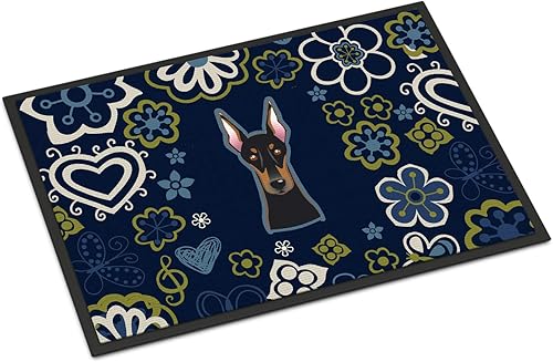 Miniatura 84 de Caroline's Treasures BB1449JMAT - Tapete de bienvenida de carlino negro, 24 x 36 pulgadas, tapete azul para puerta delantera, para interiores