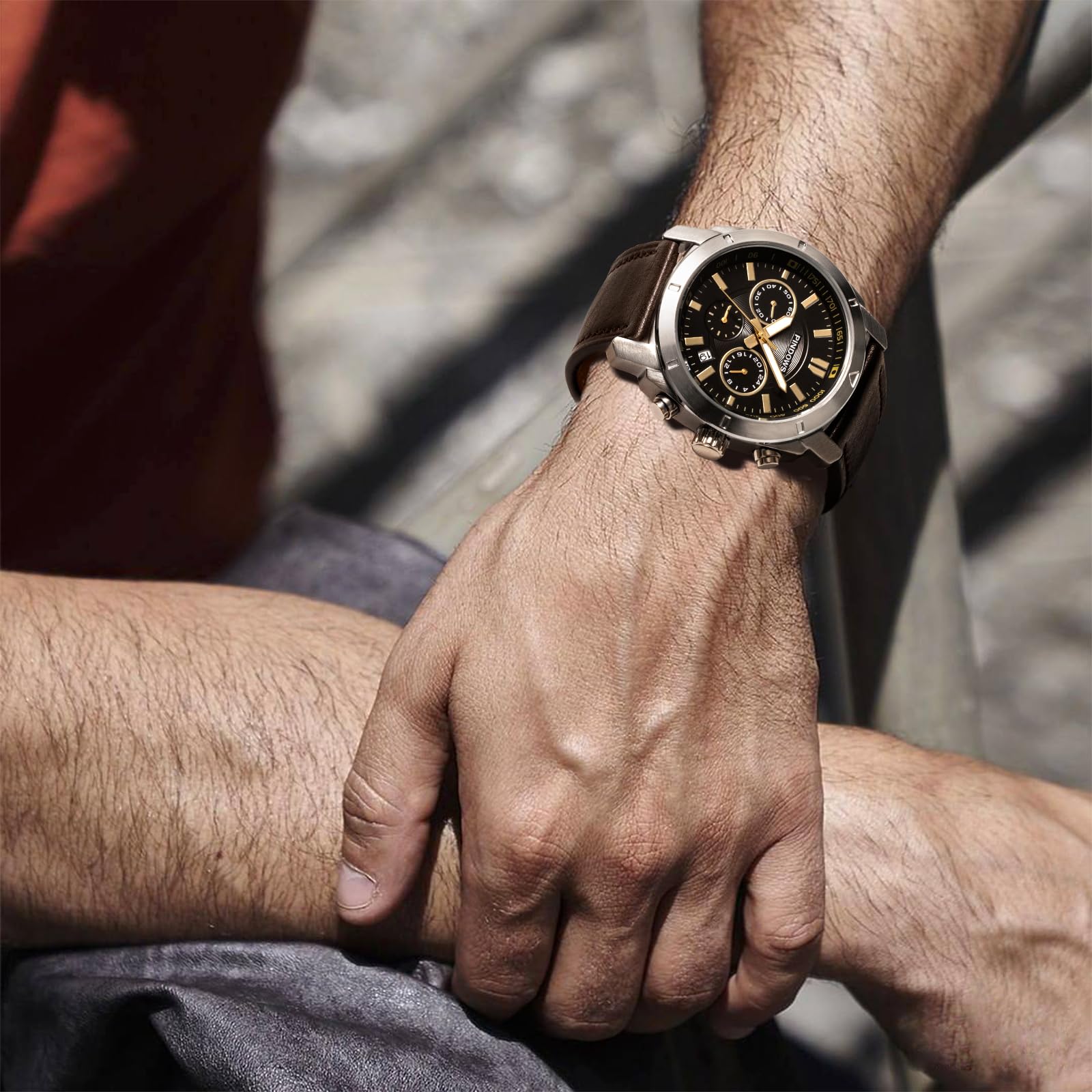 PINDOWS Orologio da polso da uomo, impermeabile, alla moda, casual, cronografo multifunzione, orologio da uomo al quarzo con calendario