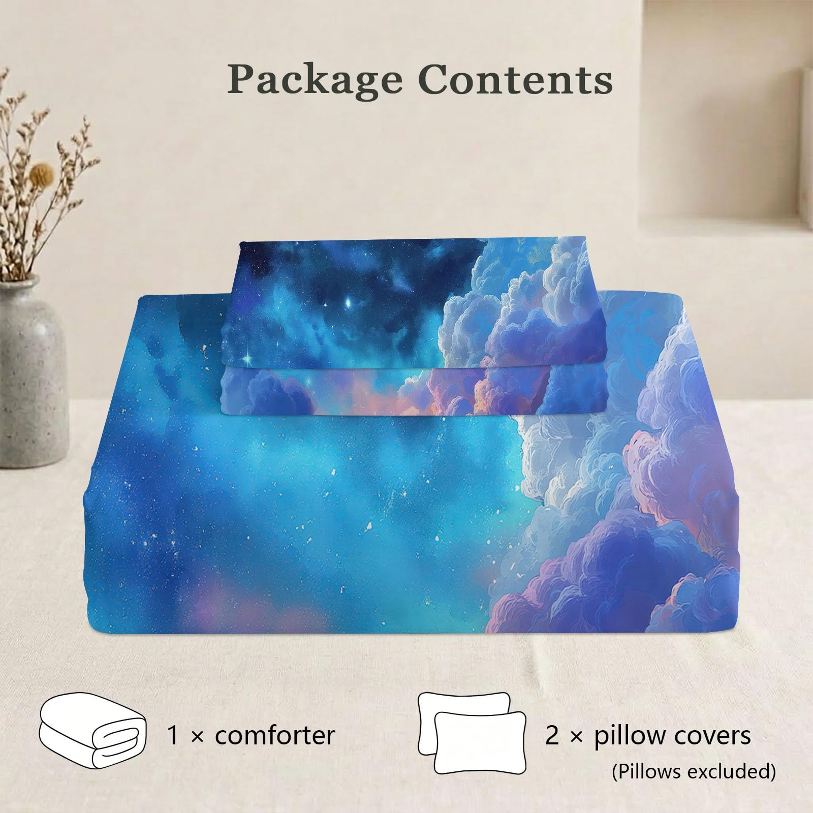 Bettdecke ohne Bezug 135x200 cm Digital Painting Landscape Antiallergisch Leichtsteppbett & Ganzjahresdecke - Waschbar mit 2 Kissenbezügen Cloud Star Glowing Sparkle Weiche und Atmungsaktive Wende