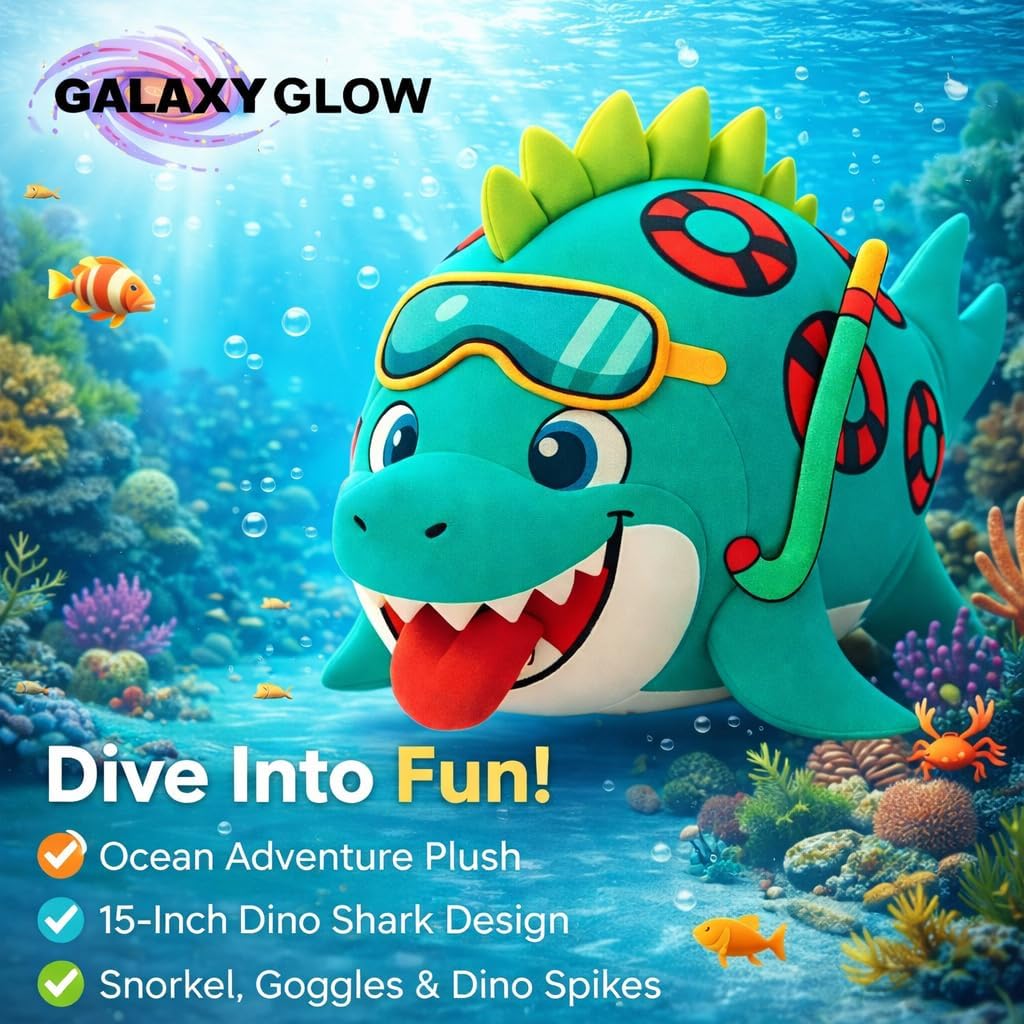 15-Inch Dinosaur -Shark Hybrid Plush – Jumbo 2-in-1 Unique Dino Shark Stuffed Animal, Soft Premium Minky Fabric Huggable Plush Gift for Kids, Boys & Girls, Unique Sea Creature Toy for Kids