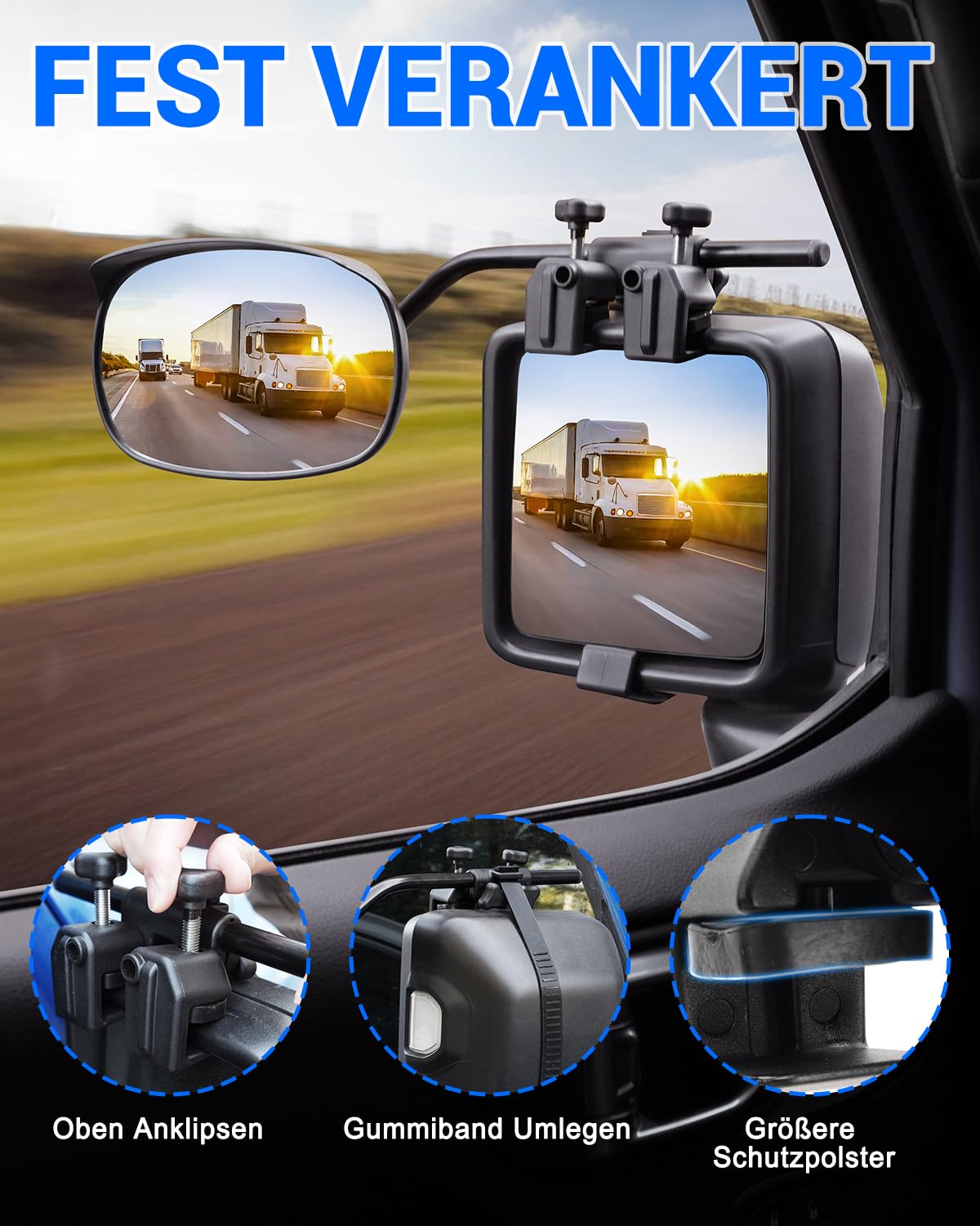 SUPAREE Wohnwagen Spiegel Auto Zusatzspiegel Wohnmobil Außen Aussenspiegel Wohnwagen Universal Konvexspiegel mit Regenschutz Sonnenblende für Alle Gängigen Fahrzeugtypen (2 Stück)