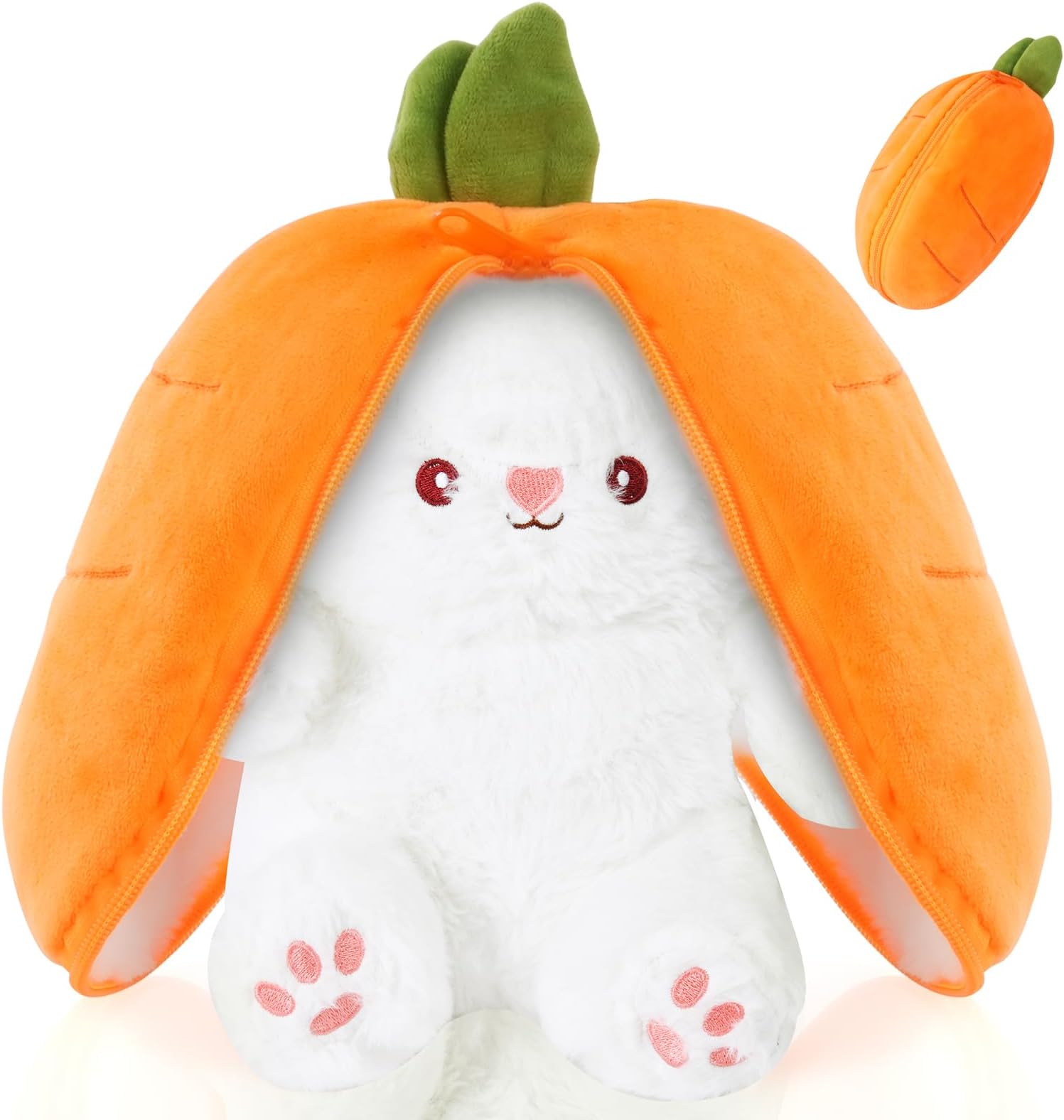 OSDUE Rabbit Plush Toy, 25cm Reversible Bunny Carrot Strawberry Pillow with Zipper, Strawberry Plush Cute Bunny Plushie Toy for Girls Boys Easter Children's Day and Birthday Gifts - Ideal Fluffy Gift