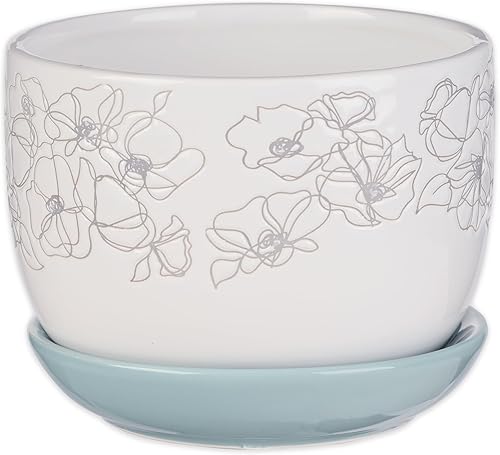 Miniatura 6 de Christian Art Gifts Maceta de cerámica blanca con versículo bíblico con bandeja de platillo para mujer His Mercy Never Fails, bonita floral para