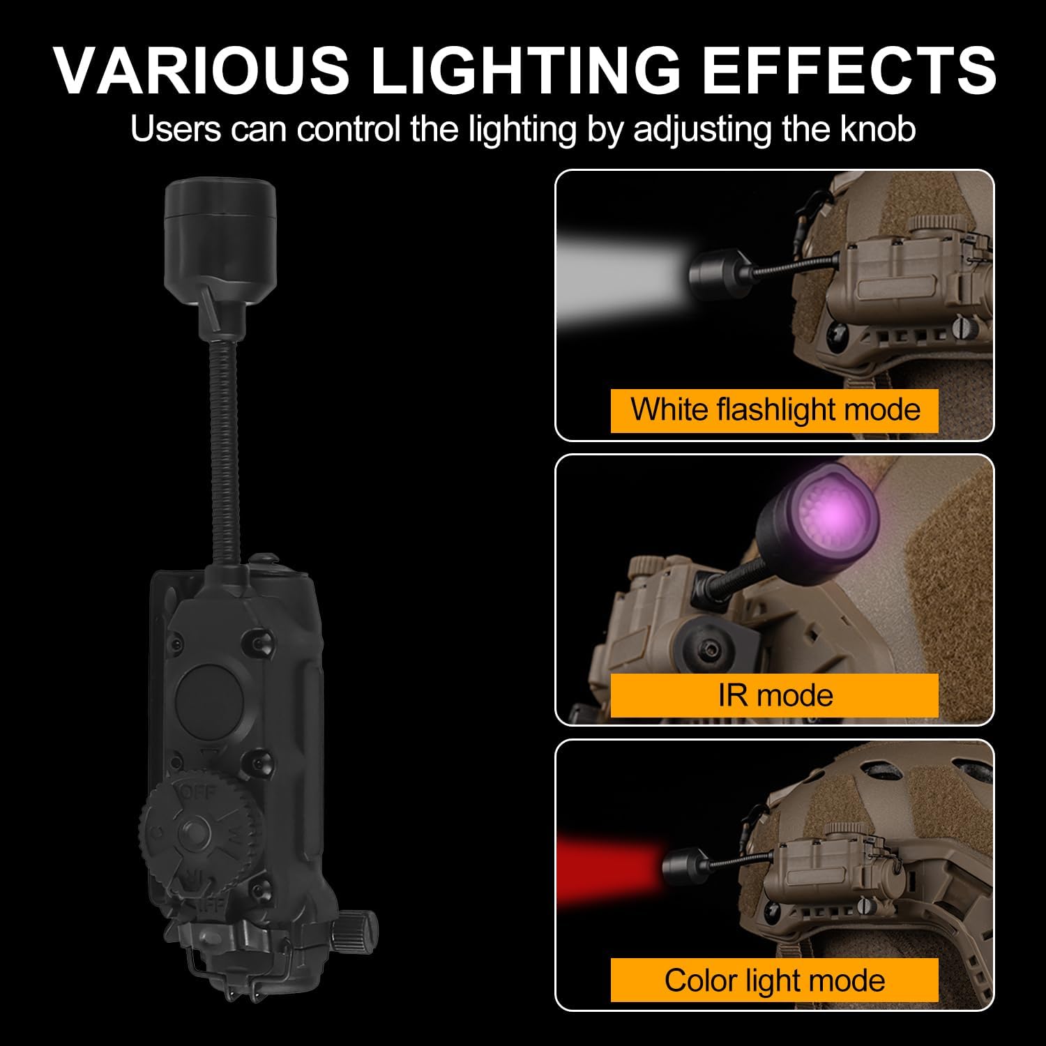 Tactical Helmet Light Signa Recognition Multi-Function IR + Red/Green/Blue +White LED Task Lamp with Fast ARC Rail Mount(Black)