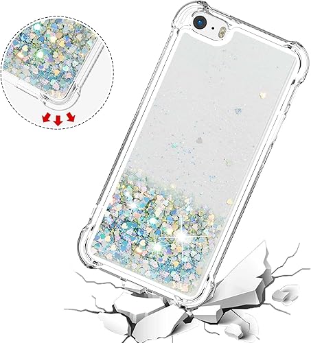 Miniatura 4 de Funda compatible con iPhone 5S, funda transparente líquida con purpurina flotante de arena movediza a prueba de golpes, funda protectora de silicona