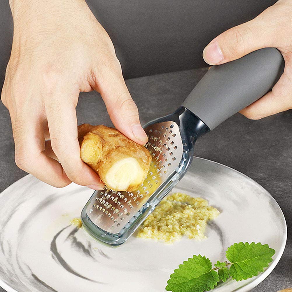 Tarka ze stali nierdzewnej ArinkO: Zester Premium do czosnku, cytrusów, czekolady i nie tylko - ergonomiczna konstrukcja, bezpieczny uchwyt - elegancki szary