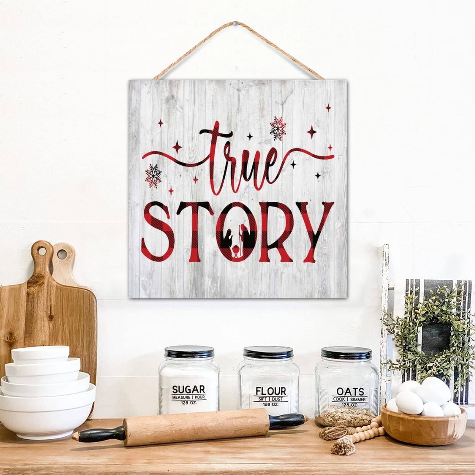 Panneau chrétien en bois True Story pour décoration de fenêtre et salon 30x30