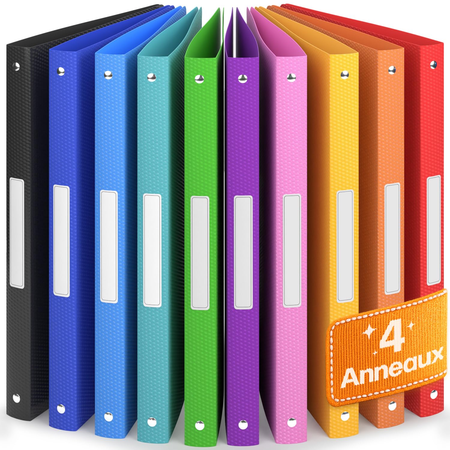 ACROPAQ - 10 x Classeur souple A4 | 4 anneaux | Avec étiquettes de dos, Dos de 2,5 cm, Couleur Arc-en-ciel de la collection Nature - Petit classeur plastique A4 souple, Classeurs 4 anneaux, Farde