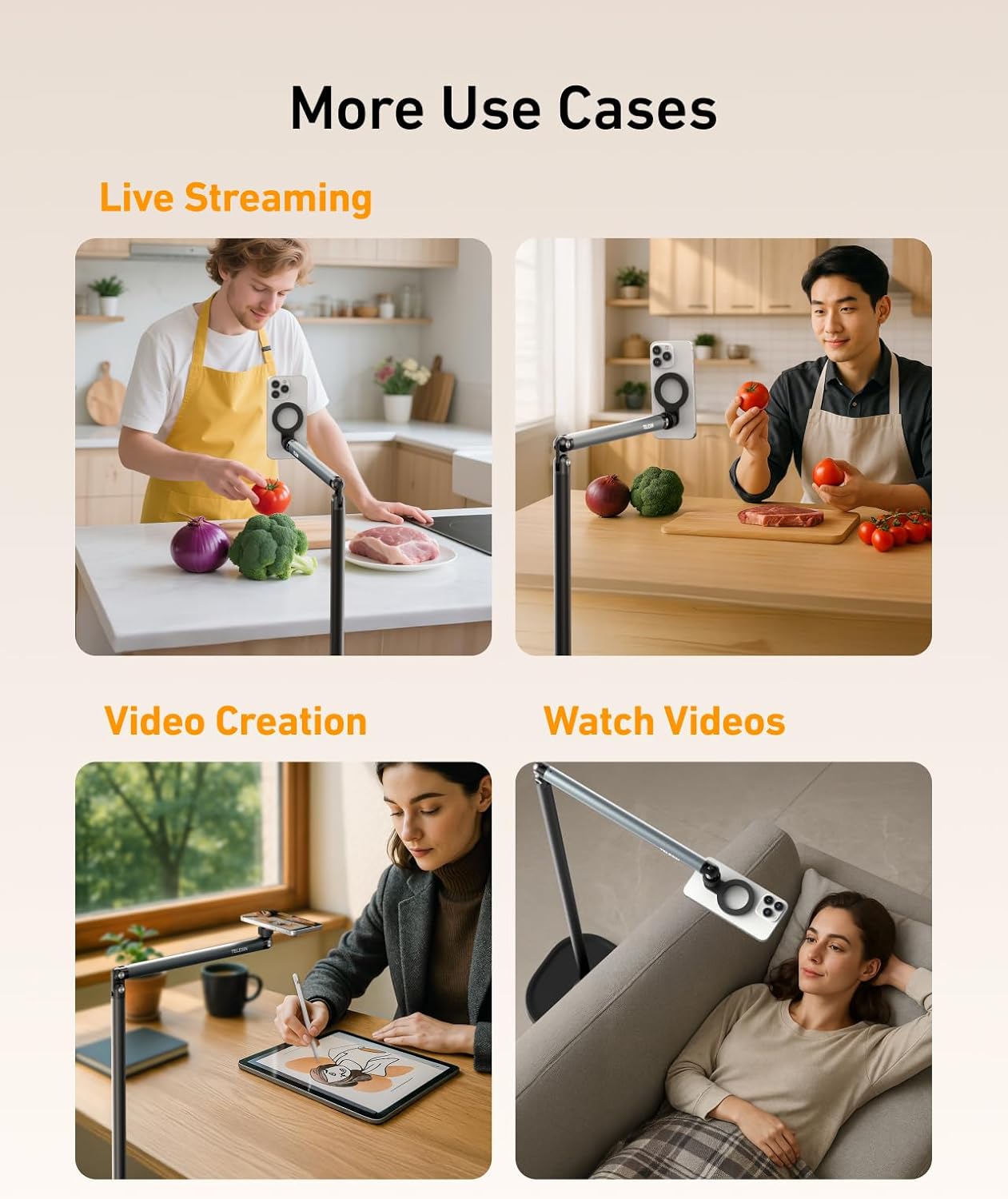 Tablet Floor Stand with Magnetic– Adjustable up to 57" for Live Streaming, Video Calls & Recording – 7.7 lb Heavy Duty Base, Stable Holder for iPhone, iPad (Ideal for TikTok, YouTube, Zoom Meetings)