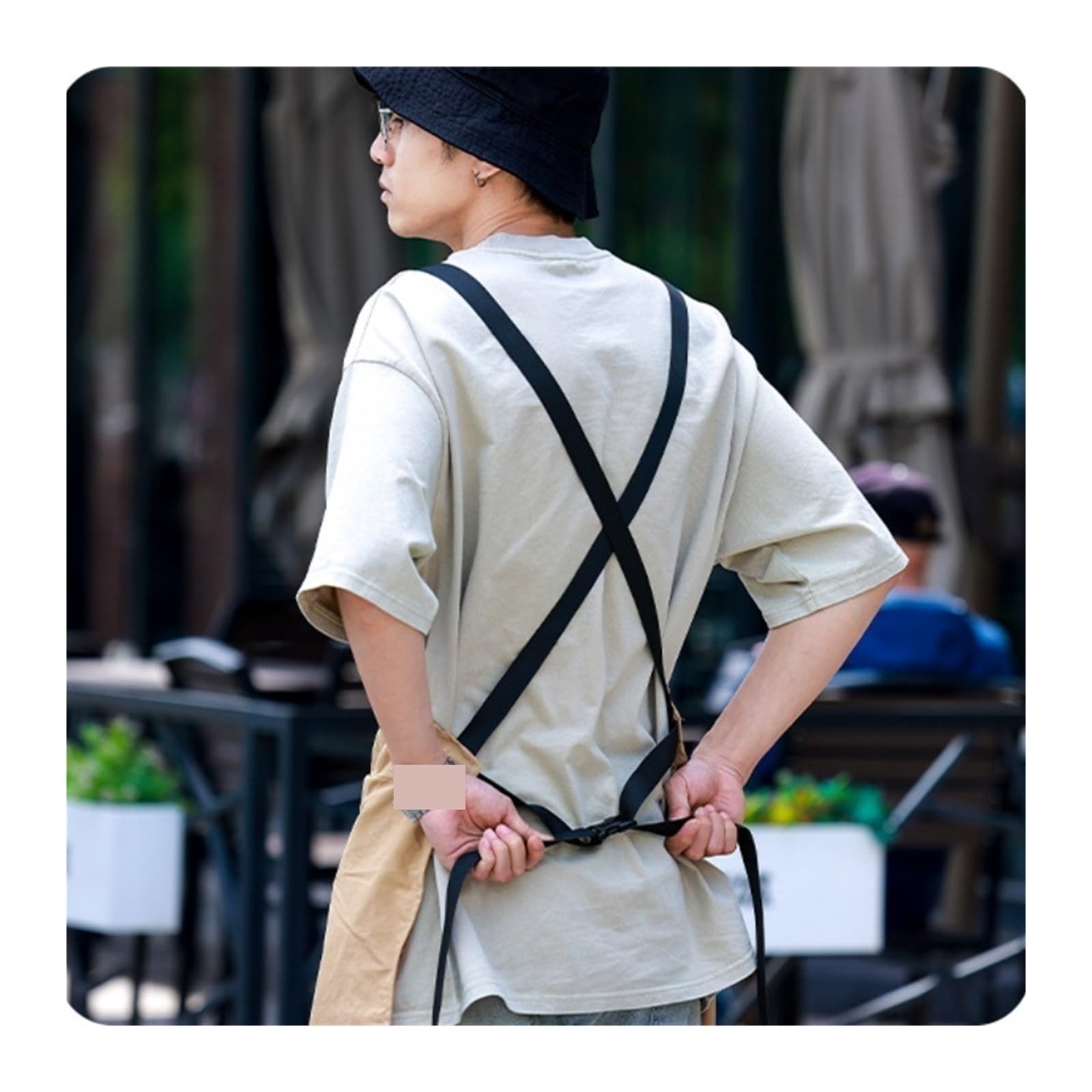 delantal Mono largo de trabajo for hombres y mujeres, transpirable, impermeable, con correas cruzadas en la espalda, for cafetería, sala arte