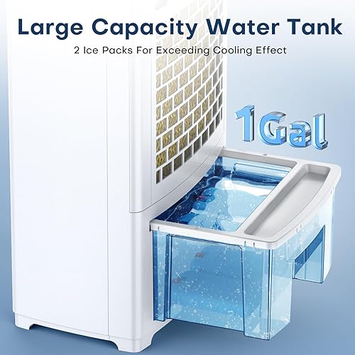 Miniatura 5 de Aire acondicionado portátil 3 en 1 sin ventanas, enfriador evaporativo de 32 pulgadas, 3 velocidades de viento y 4 modos, tanque lavable,