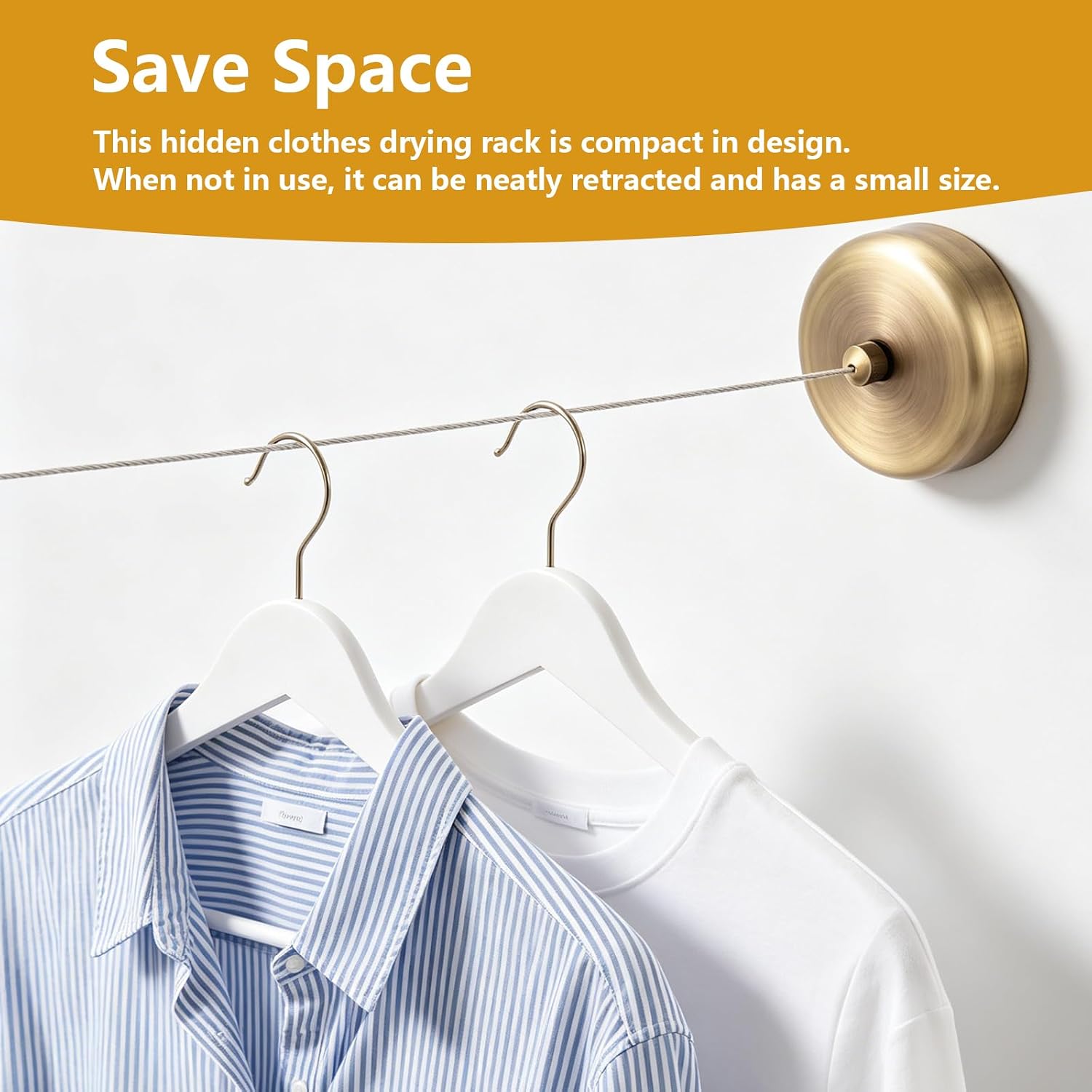 Retractable Clothesline Indoor, Stainless Steel Laundry Line Retractable, 3.6x2in Hidden Clothes Line, Bronze Wall Mounted Clothesline with 2.8m Nylon Rope for Hotels