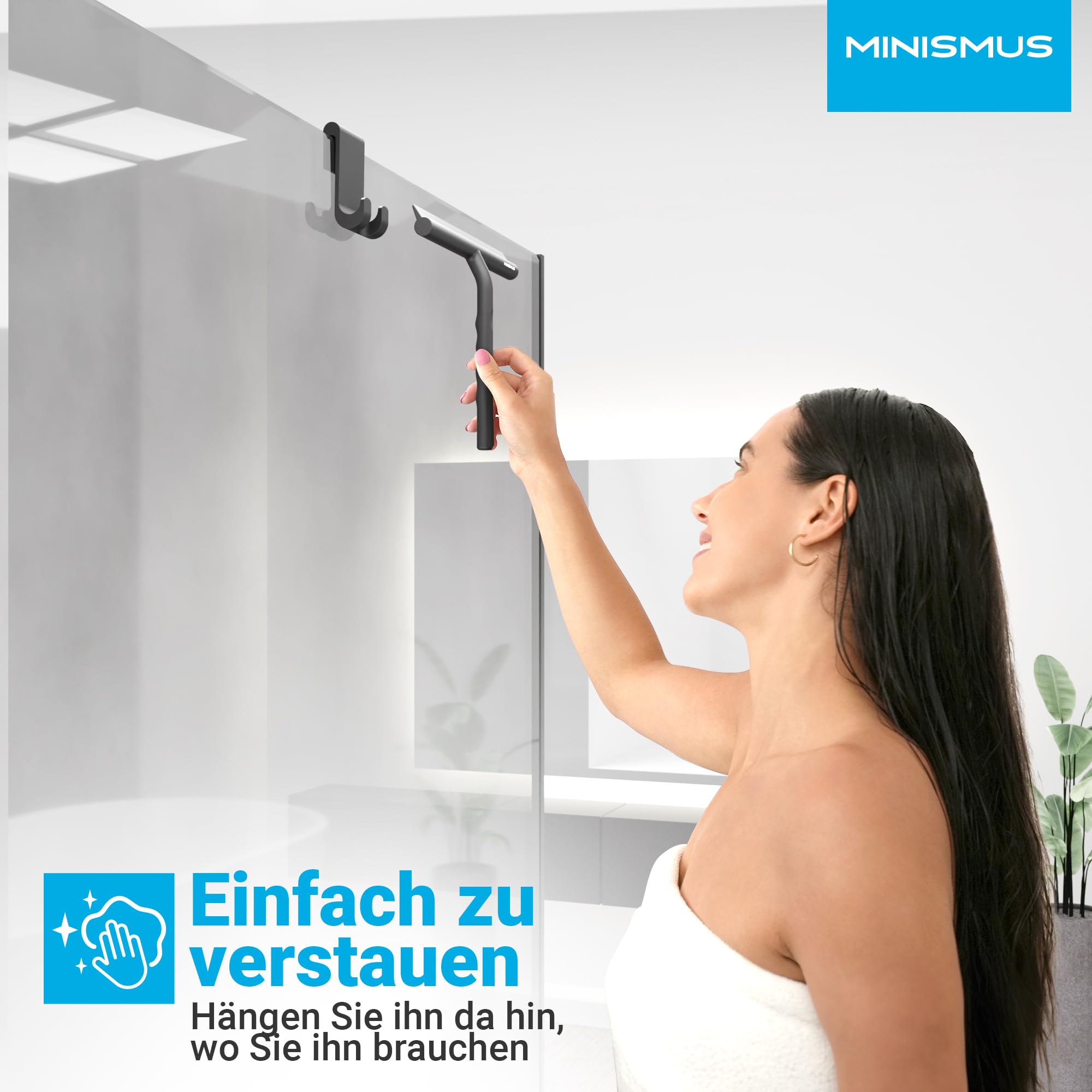 Minismus Window Squeegee with Hanger - Professional Shower Squeegee - Shower Squeegee - Streak-Free - High-Quality Silicone - Non-Slip (Black, 21 cm) - 4