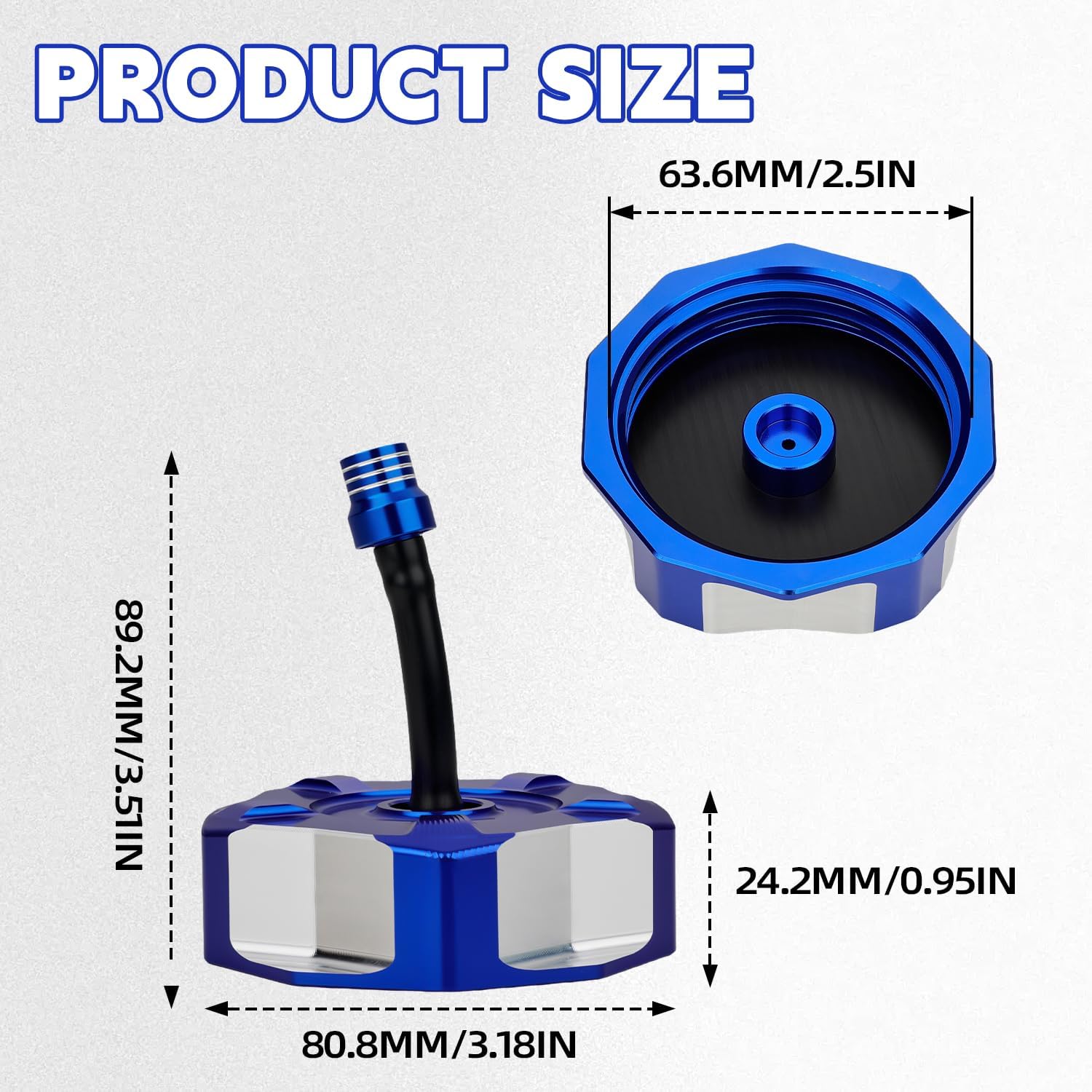 ATV Gas Cap,CNC Gas Fuel Tank Cap Cover with Air Vent Hose for YFZ 450,YFZ450R,Raptor 660 350 250 125,Banshee 350,Warrior 350,Grizzly 660 450 400 350,Wolverine 450 350,Kodiak 400-Blue