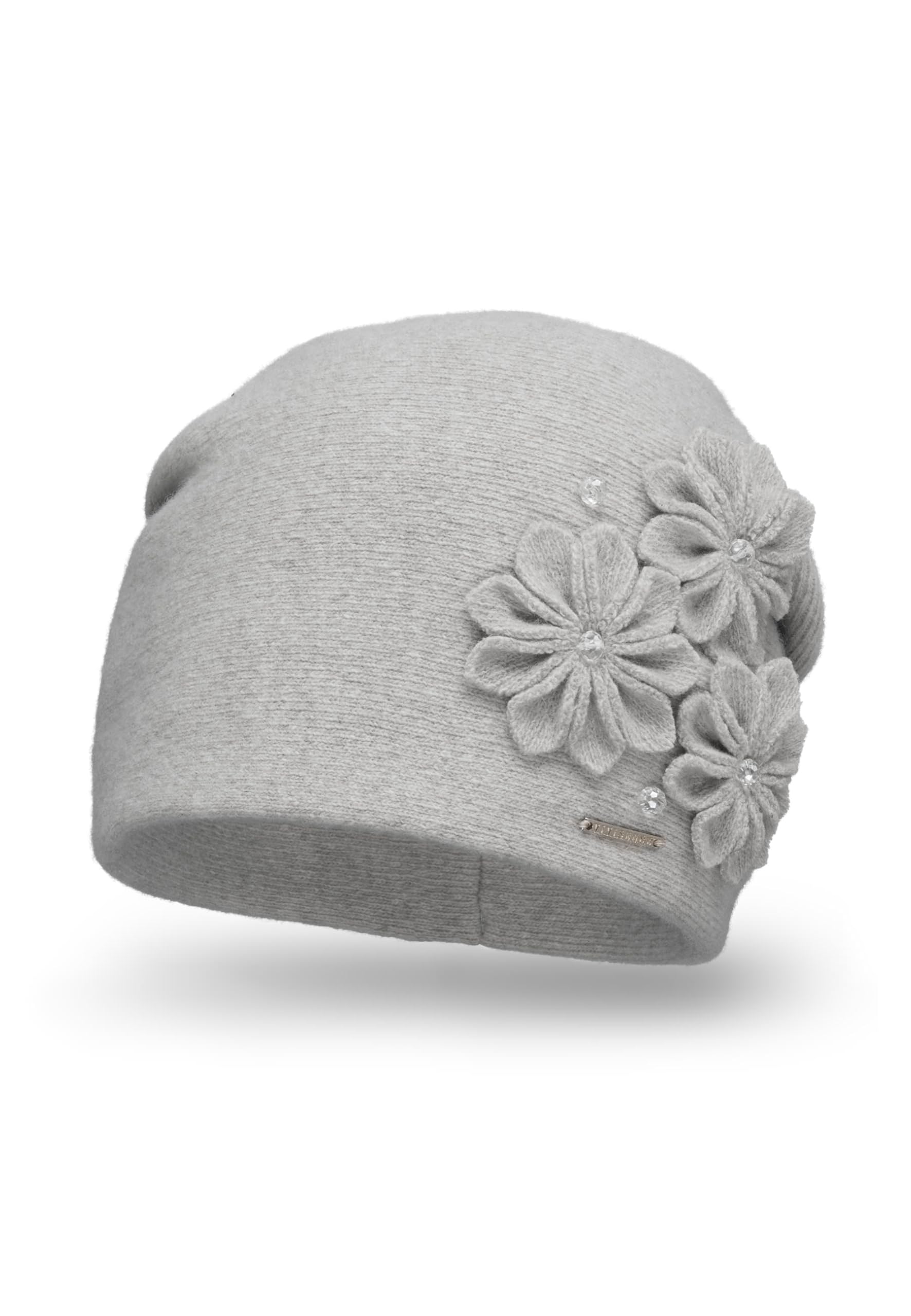 VIVISENCE Bonnet Femme Automne Hiver en Laine Élégant Et À La Mode Protection Contre Le Froid Applications Florales Ajustement Parfait Idéal Et comme Idée Cadeau 7053, Gris Clair,Taille Unique