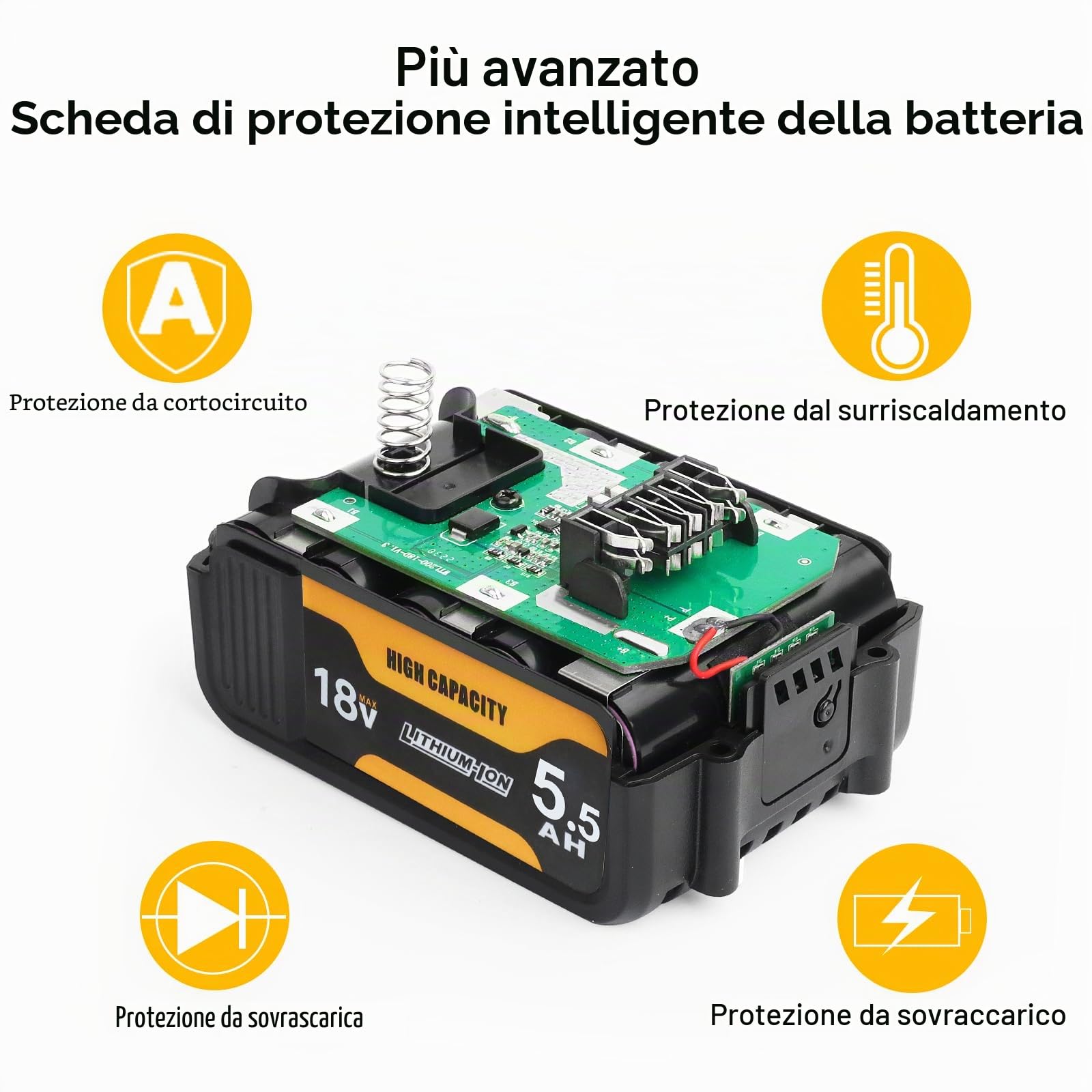 Waitley Batteria 18 V 5,5 Ah compatibile con DeWalt XR DCB200 DCB201