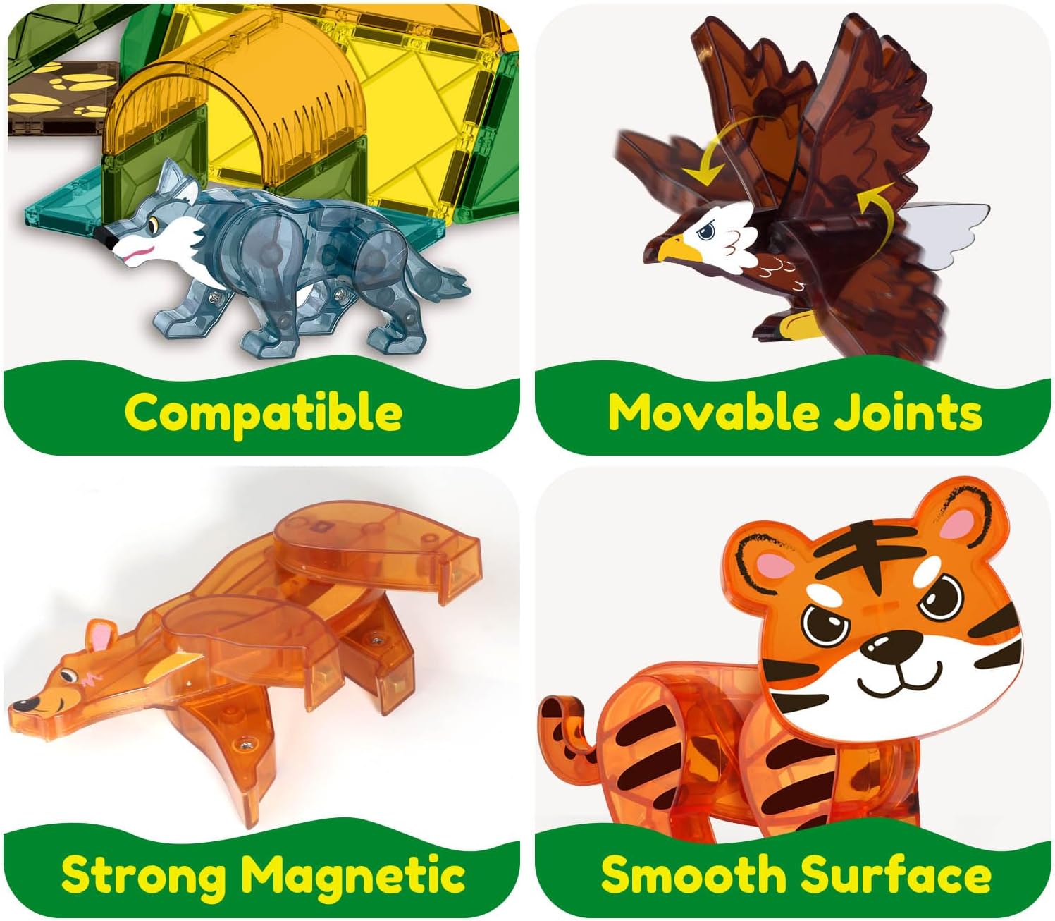 Wild Animals for Magnetic Tiles, 5pcs Movable Joints Zoo Animals for Magnetic Blocks, Educational Magnetic Building Tiles for Kids Toys CZ39202-W