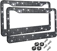 Vista 10 de Marco de matrícula con diamantes de imitación blanco para mujer, marco de placa de coche a prueba de óxido de metal, lindo accesorio de coche